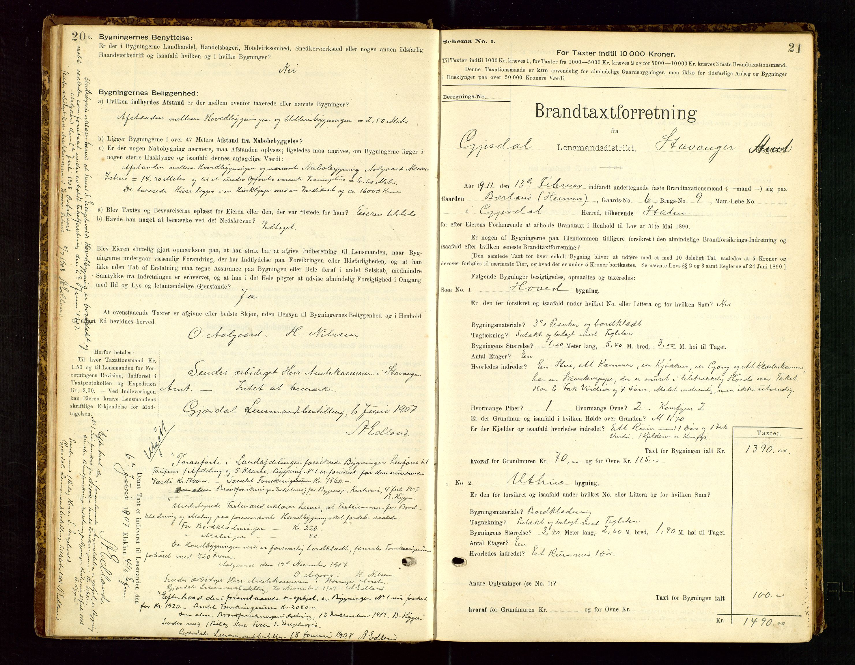 Gjesdal lensmannskontor, SAST/A-100441/Go/L0007: Branntakstskjemaprotokoll, 1894-1937, s. 20-21