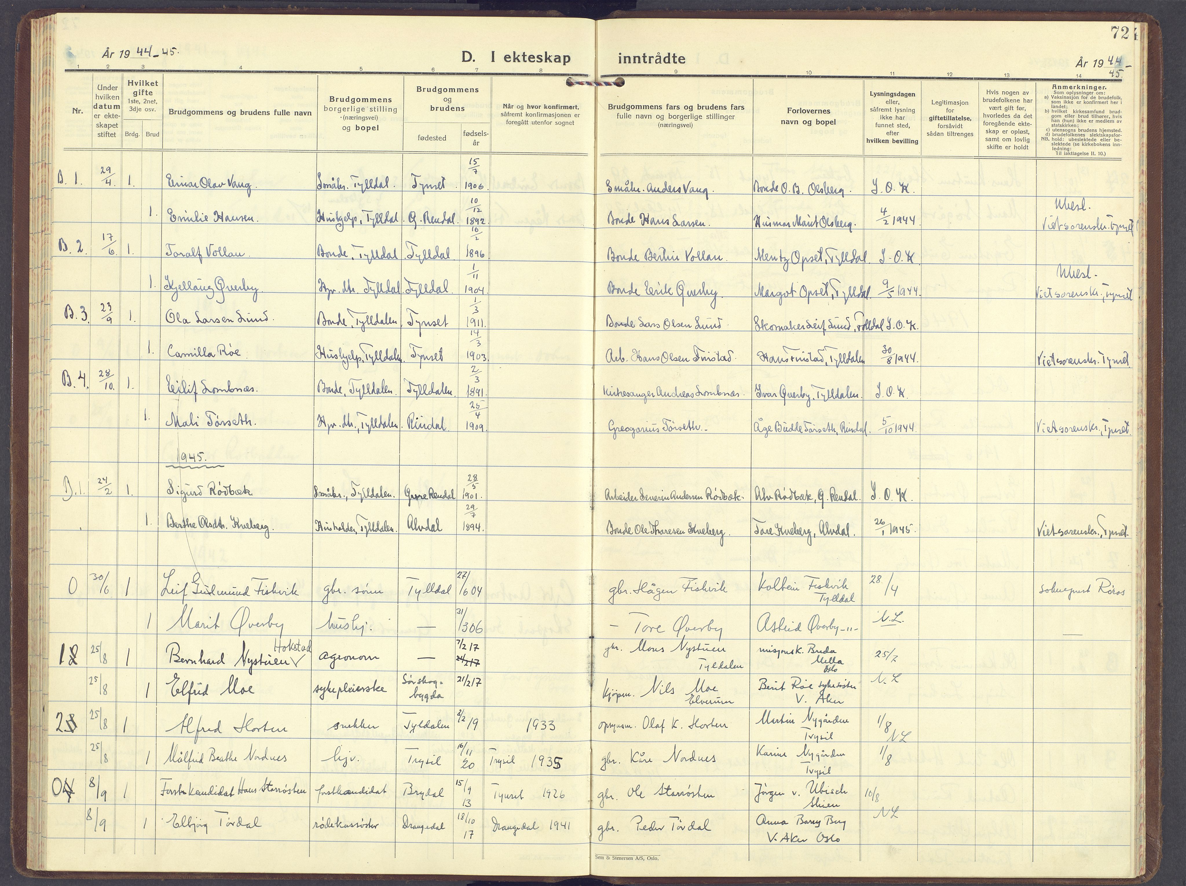 Tynset prestekontor, AV/SAH-PREST-058/H/Ha/Haa/L0029: Ministerialbok nr. 29, 1930-1946, s. 72