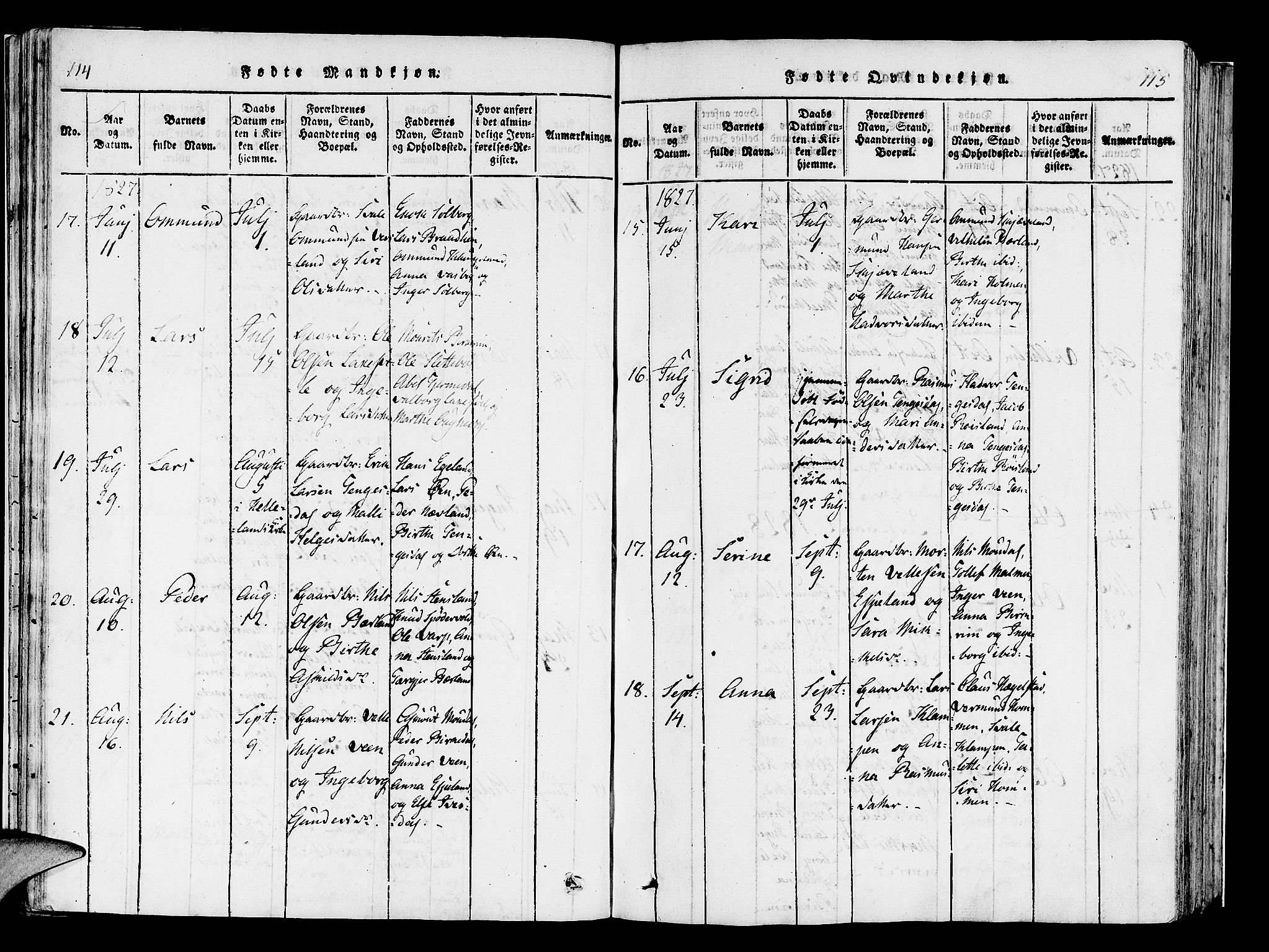 Helleland sokneprestkontor, AV/SAST-A-101810: Ministerialbok nr. A 5, 1815-1834, s. 114-115