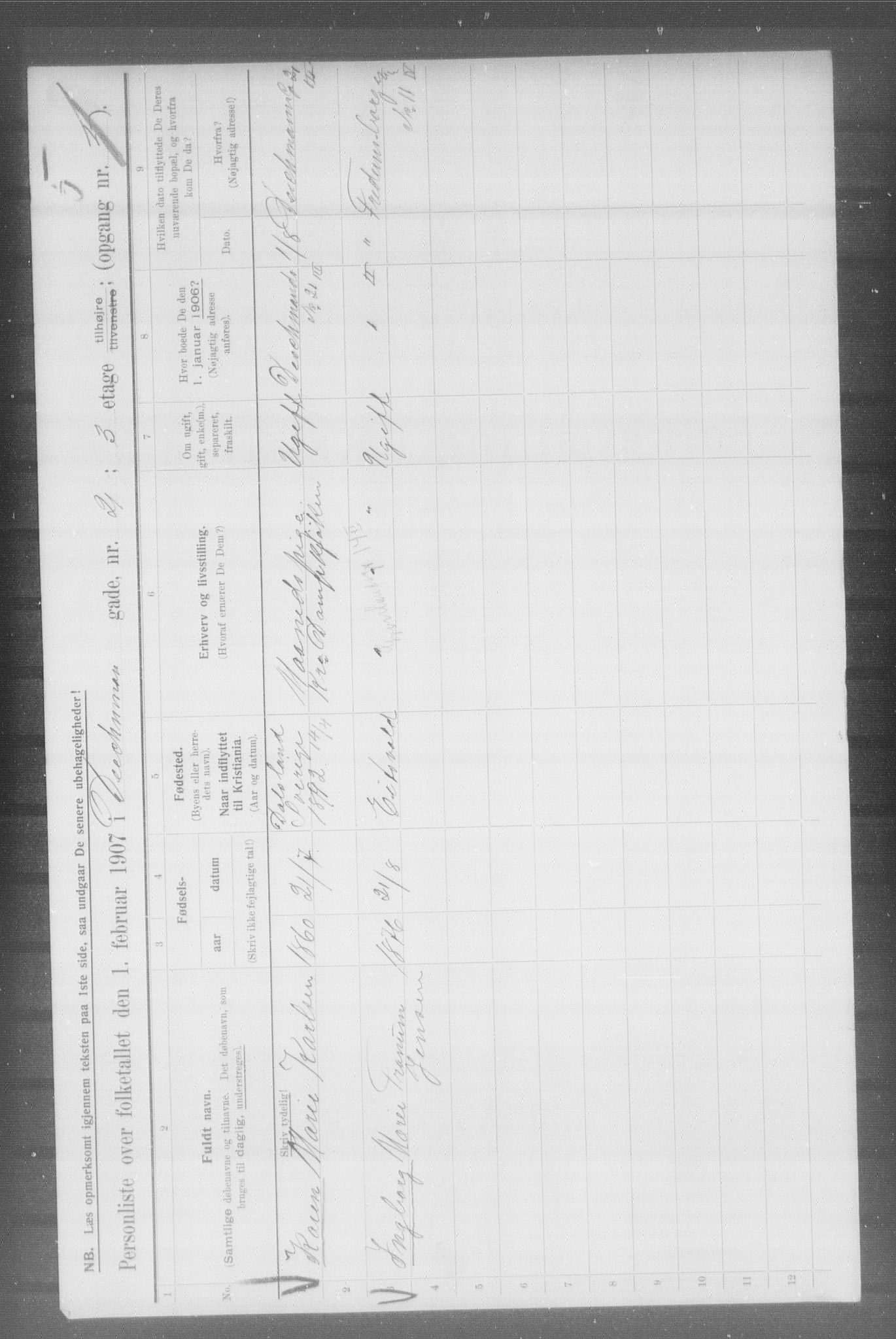 OBA, Kommunal folketelling 1.2.1907 for Kristiania kjøpstad, 1907, s. 7998