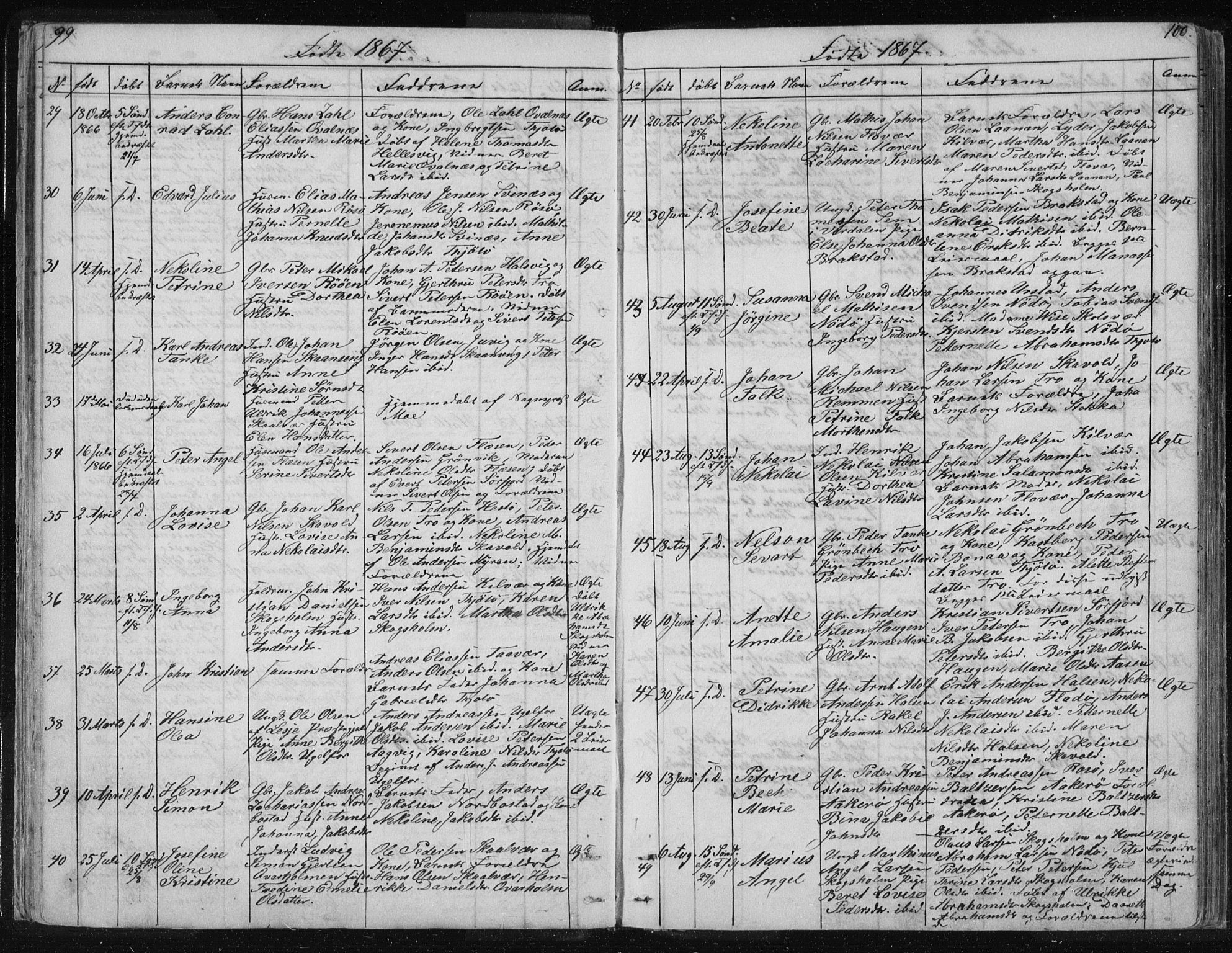 Ministerialprotokoller, klokkerbøker og fødselsregistre - Nordland, SAT/A-1459/817/L0266: Klokkerbok nr. 817C01, 1841-1869, s. 99-100