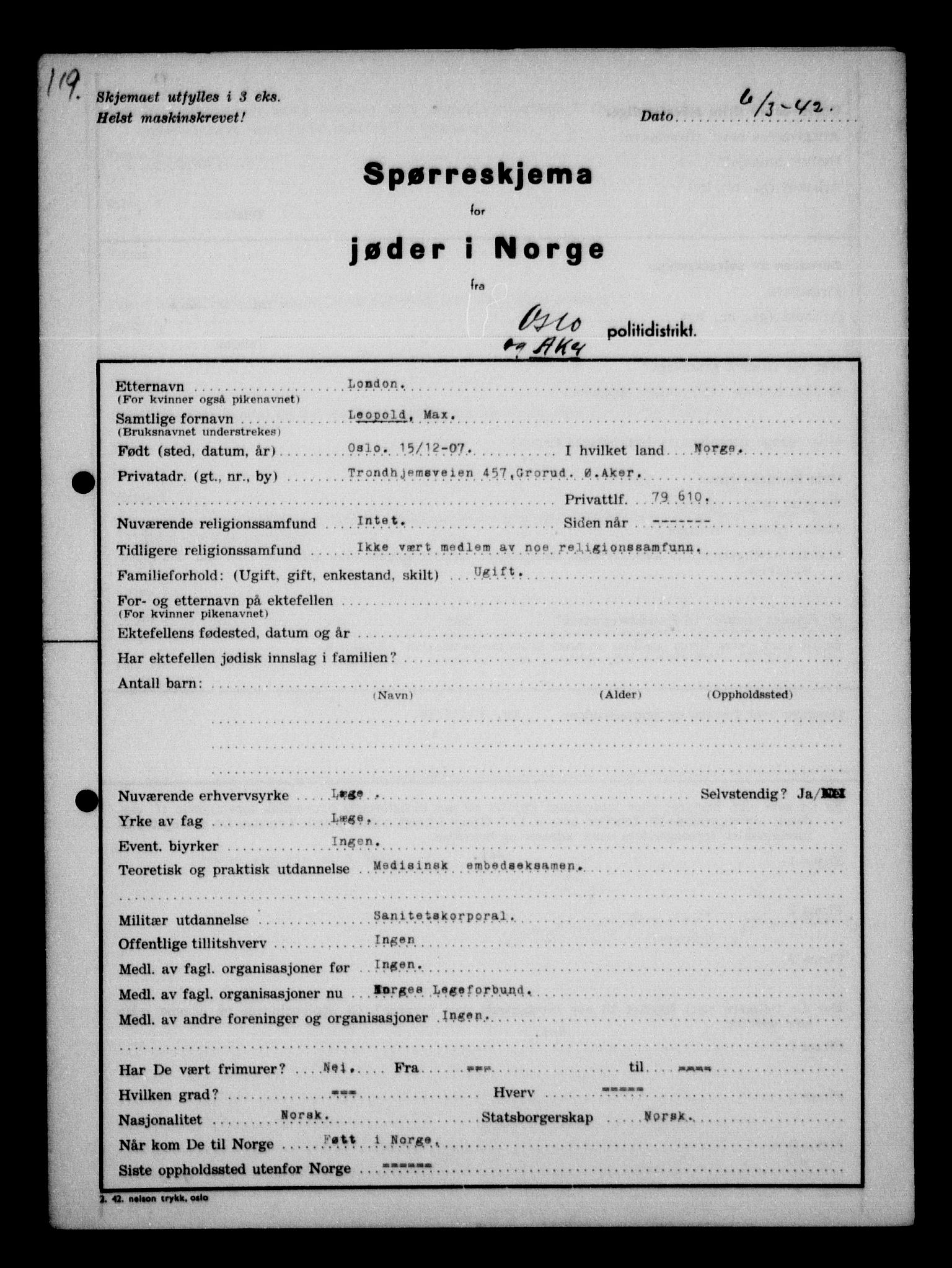 Statspolitiet - Hovedkontoret / Osloavdelingen, AV/RA-S-1329/G/Ga/L0012/0001: Spørreskjema for jøder i Norge / Jøder bosatt i Aker, Levinson - Wozak, 1942, s. 18