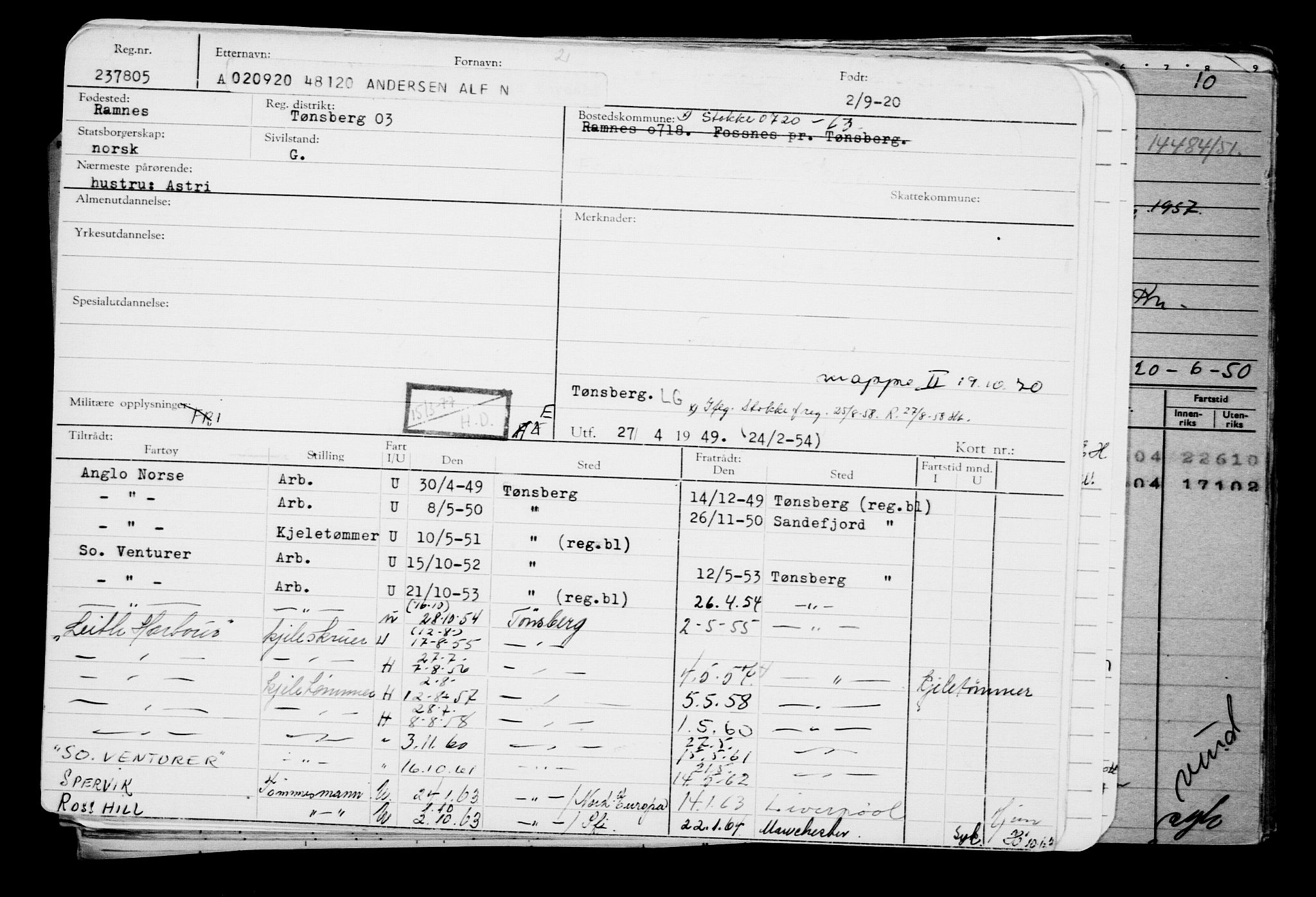 Direktoratet for sjømenn, AV/RA-S-3545/G/Gb/L0185: Hovedkort, 1920, s. 18