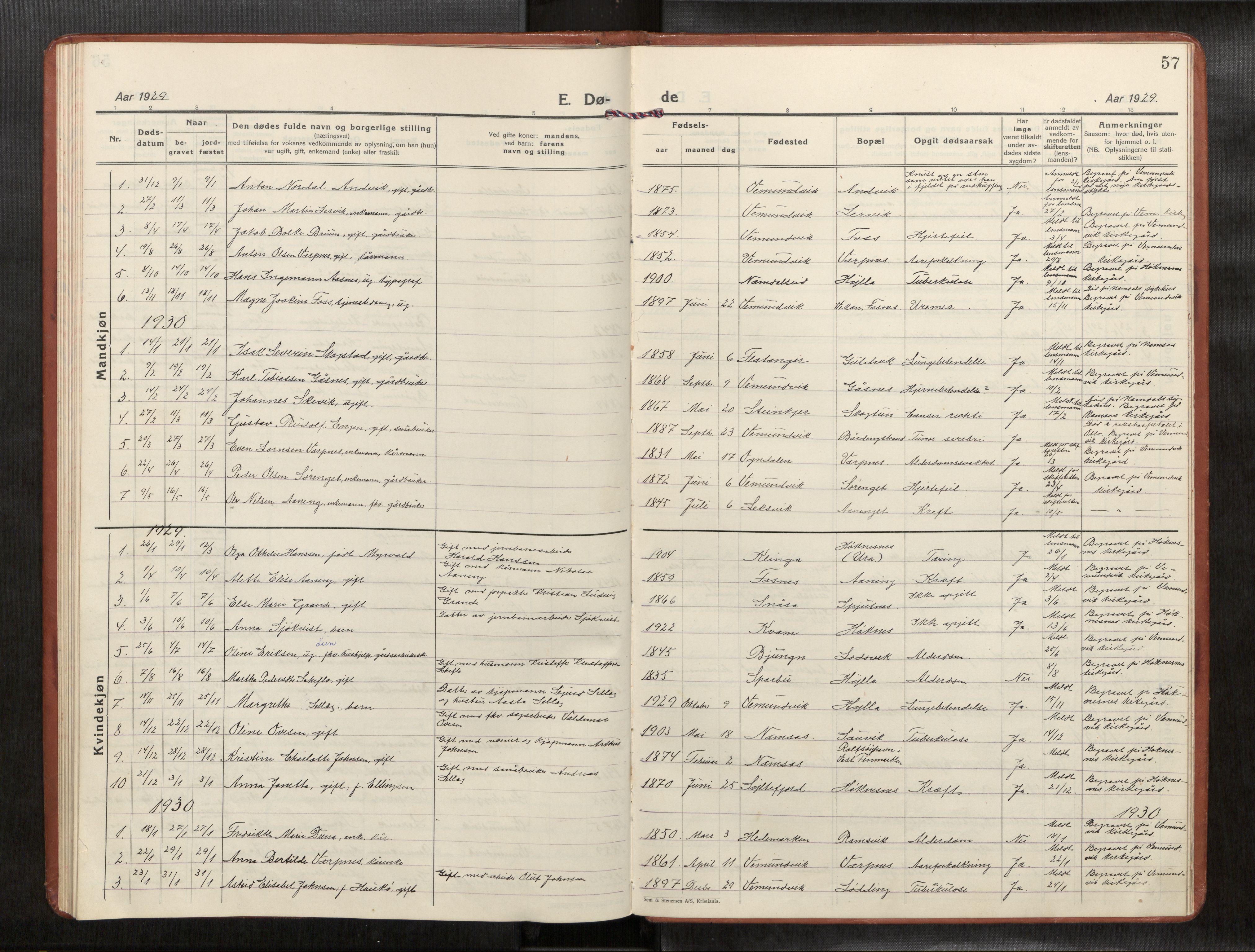 Ministerialprotokoller, klokkerbøker og fødselsregistre - Nord-Trøndelag, AV/SAT-A-1458/769/L0586a: Klokkerbok nr. 769C02, 1926-1951, s. 57