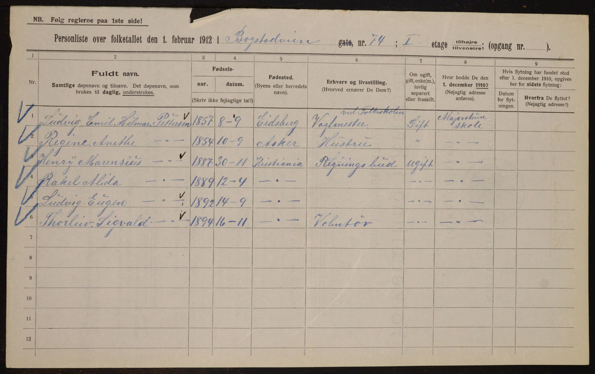 OBA, Kommunal folketelling 1.2.1912 for Kristiania, 1912, s. 7467