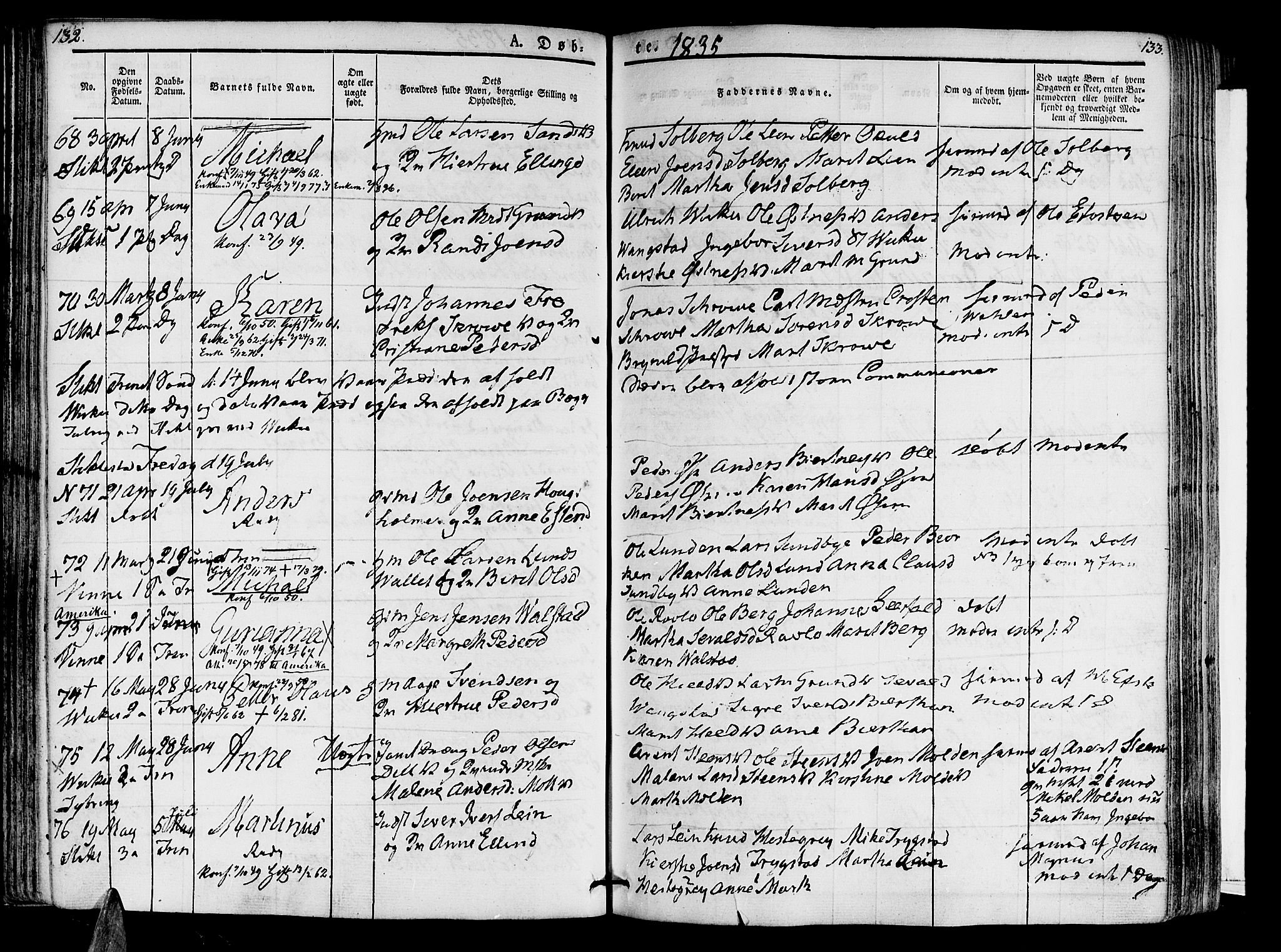 Ministerialprotokoller, klokkerbøker og fødselsregistre - Nord-Trøndelag, AV/SAT-A-1458/723/L0238: Ministerialbok nr. 723A07, 1831-1840, s. 132-133