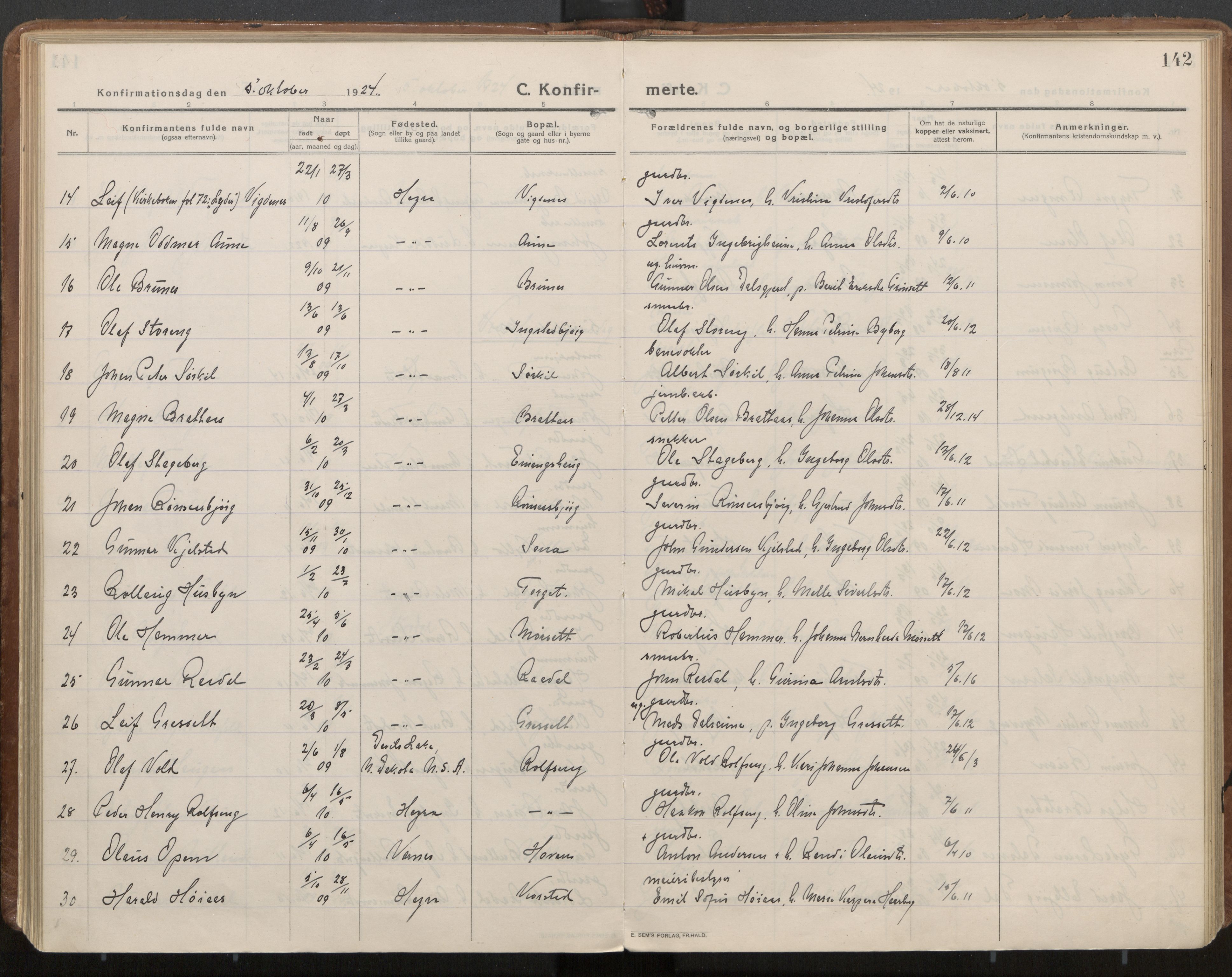 Ministerialprotokoller, klokkerbøker og fødselsregistre - Nord-Trøndelag, AV/SAT-A-1458/703/L0037: Ministerialbok nr. 703A10, 1915-1932, s. 142