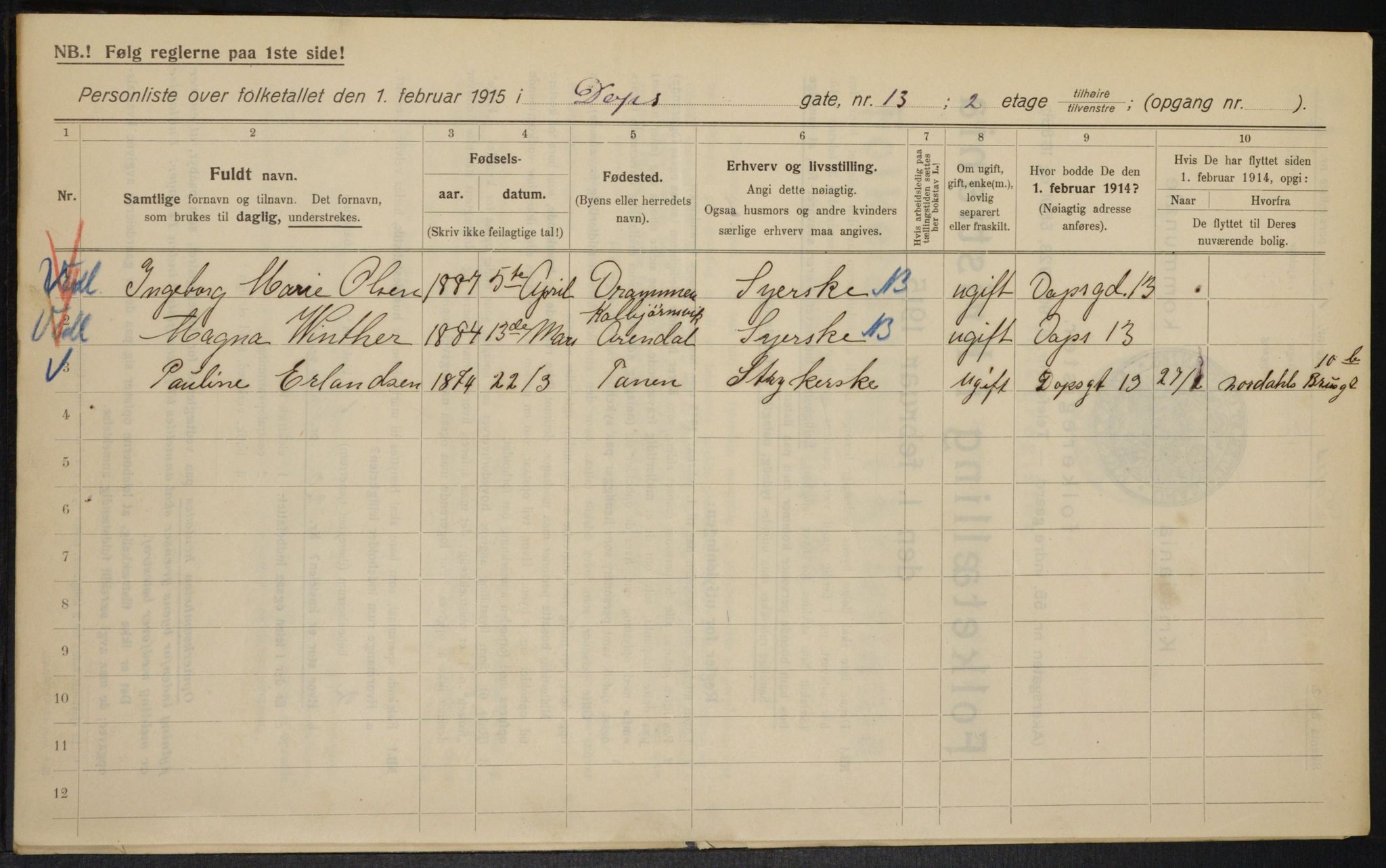 OBA, Kommunal folketelling 1.2.1915 for Kristiania, 1915, s. 16002