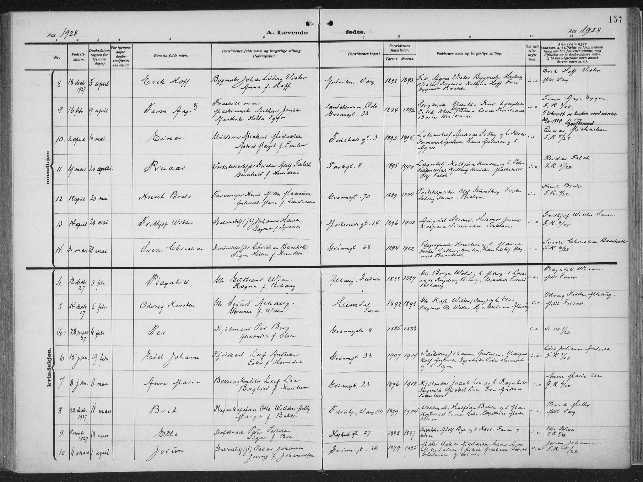 Hamar prestekontor, AV/SAH-DOMPH-002/H/Ha/Haa/L0002: Ministerialbok nr. 2, 1915-1936, s. 157