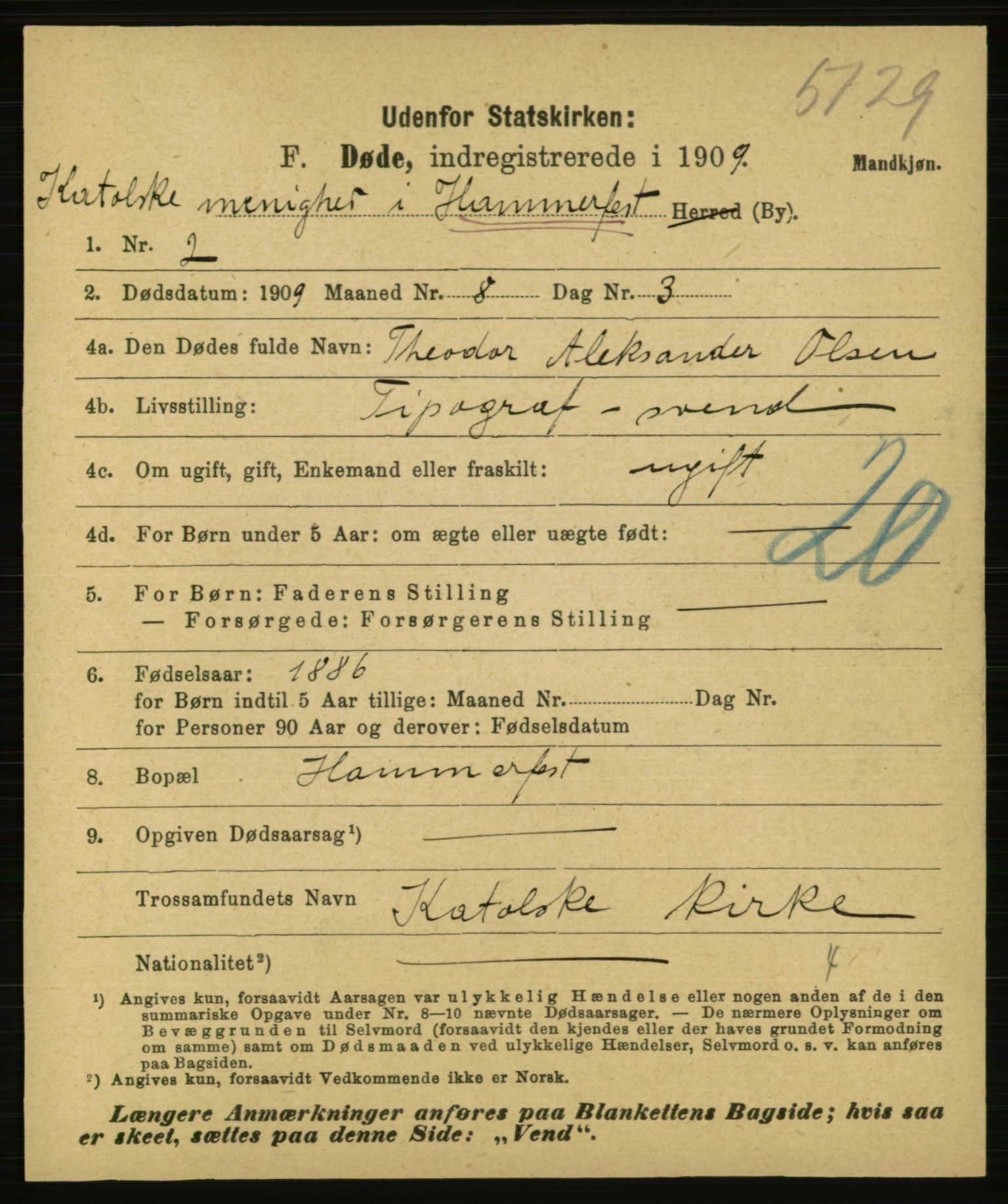 Statistisk sentralbyrå, Sosiodemografiske emner, Befolkning, AV/RA-S-2228/E/L0007: Fødte, gifte, døde dissentere., 1909, s. 3155