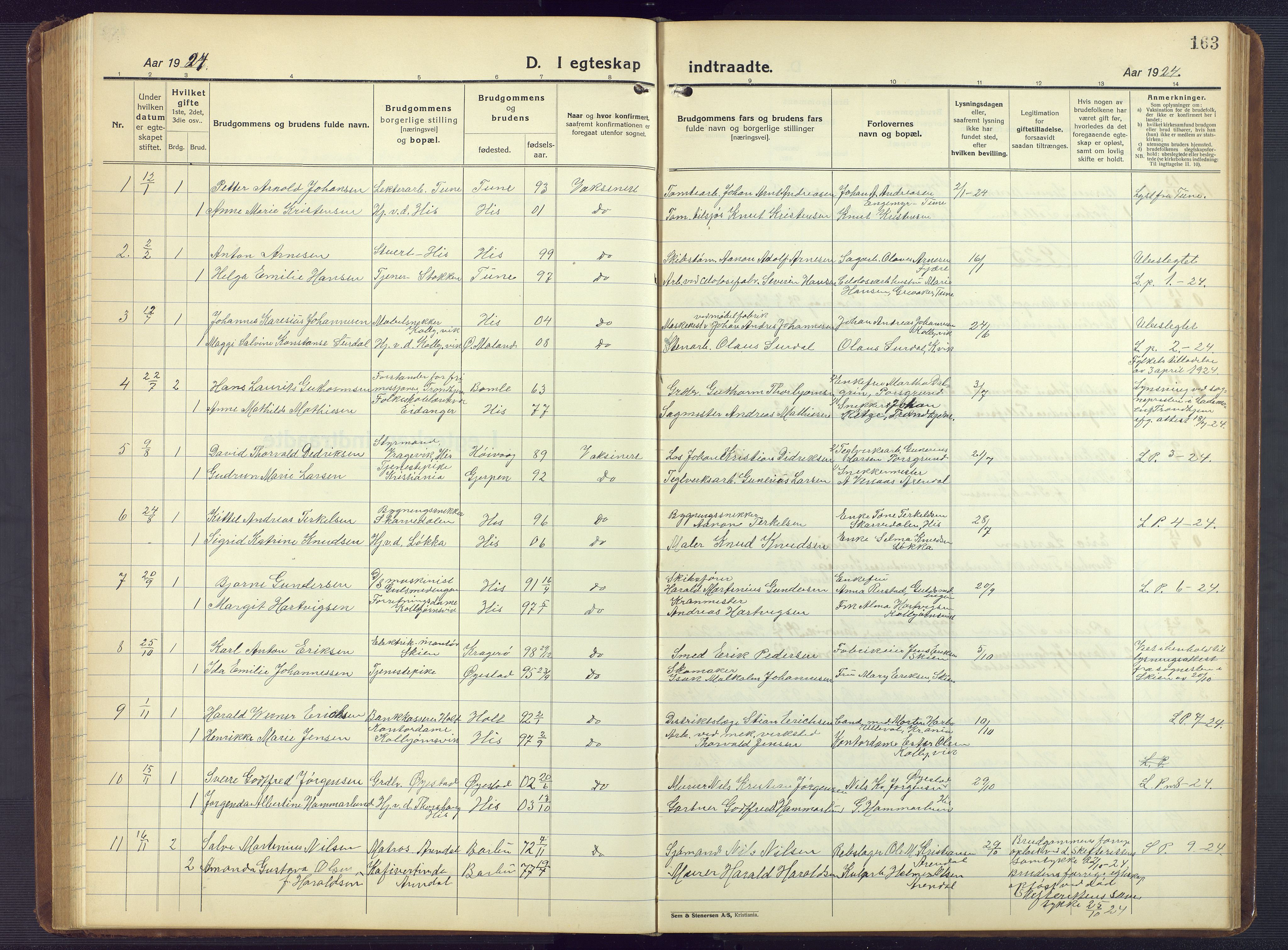 Hisøy sokneprestkontor, AV/SAK-1111-0020/F/Fb/L0005: Klokkerbok nr. B 5, 1924-1946, s. 163