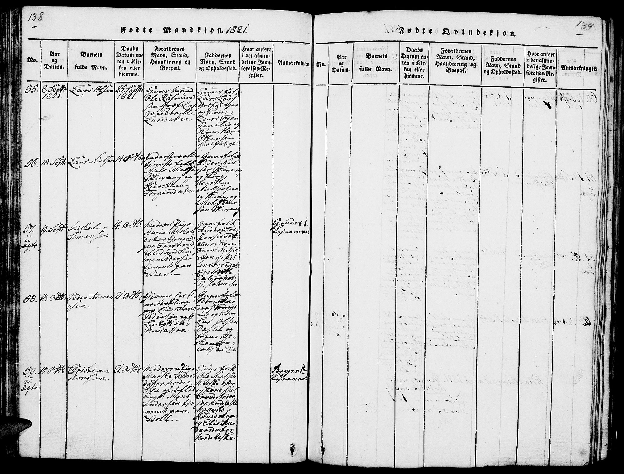Nes prestekontor, Hedmark, AV/SAH-PREST-020/L/La/L0003: Klokkerbok nr. 3, 1814-1831, s. 138-139