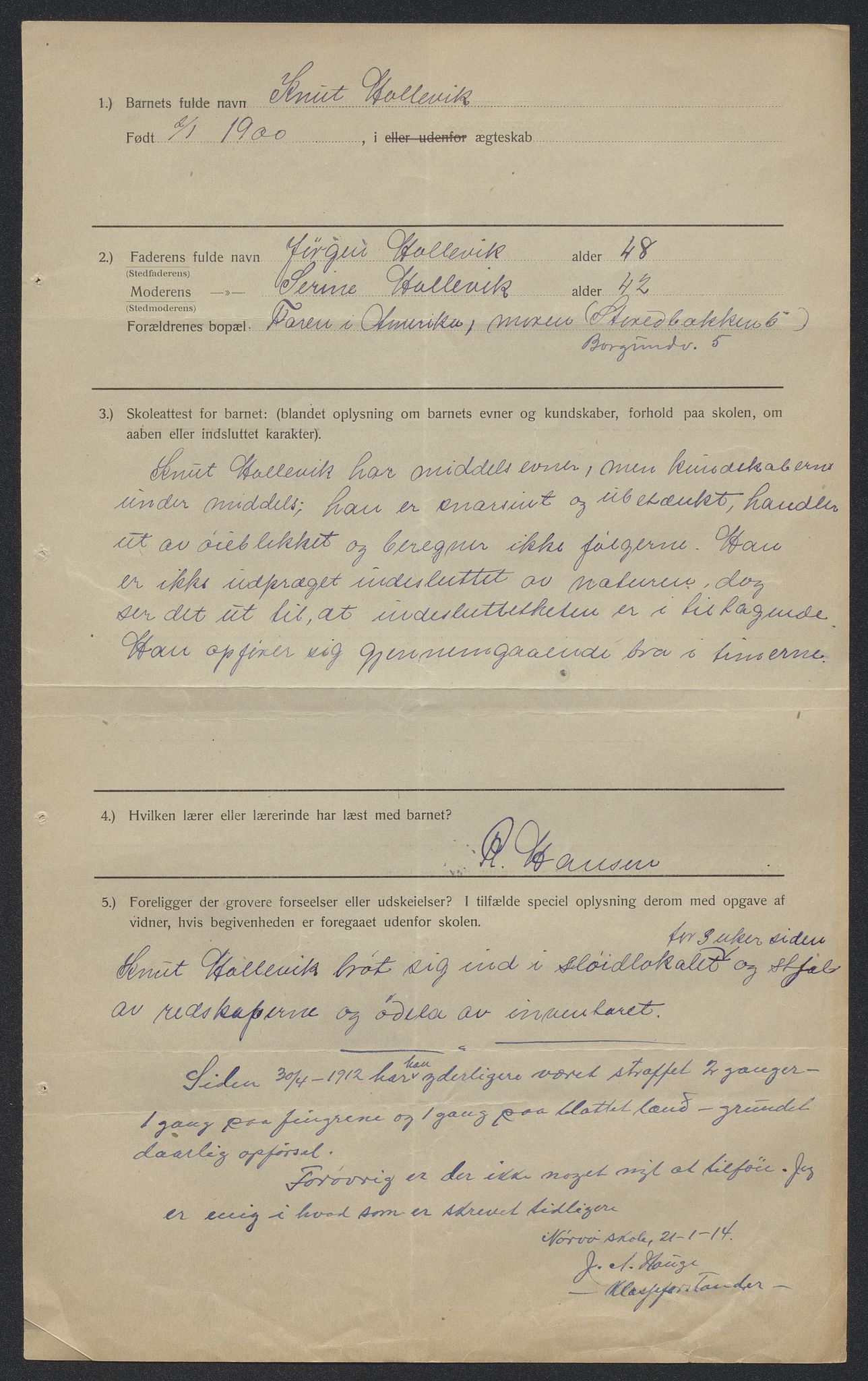 Falstad skolehjem, RA/S-1676/E/Eb/L0013: Elevmapper løpenr.. 286-307, 1914-1922, s. 63