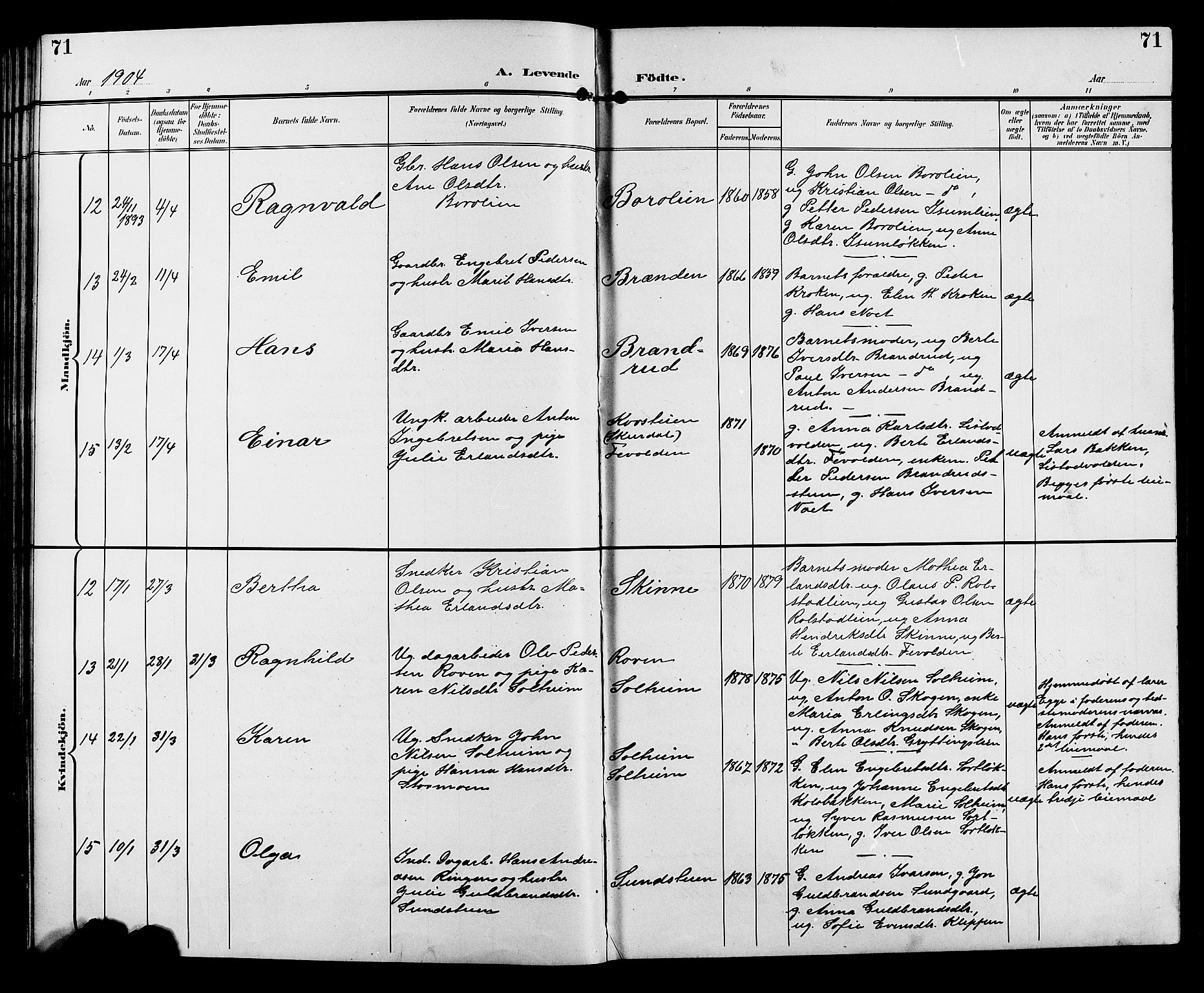 Sør-Fron prestekontor, AV/SAH-PREST-010/H/Ha/Hab/L0004: Klokkerbok nr. 4, 1896-1911, s. 71