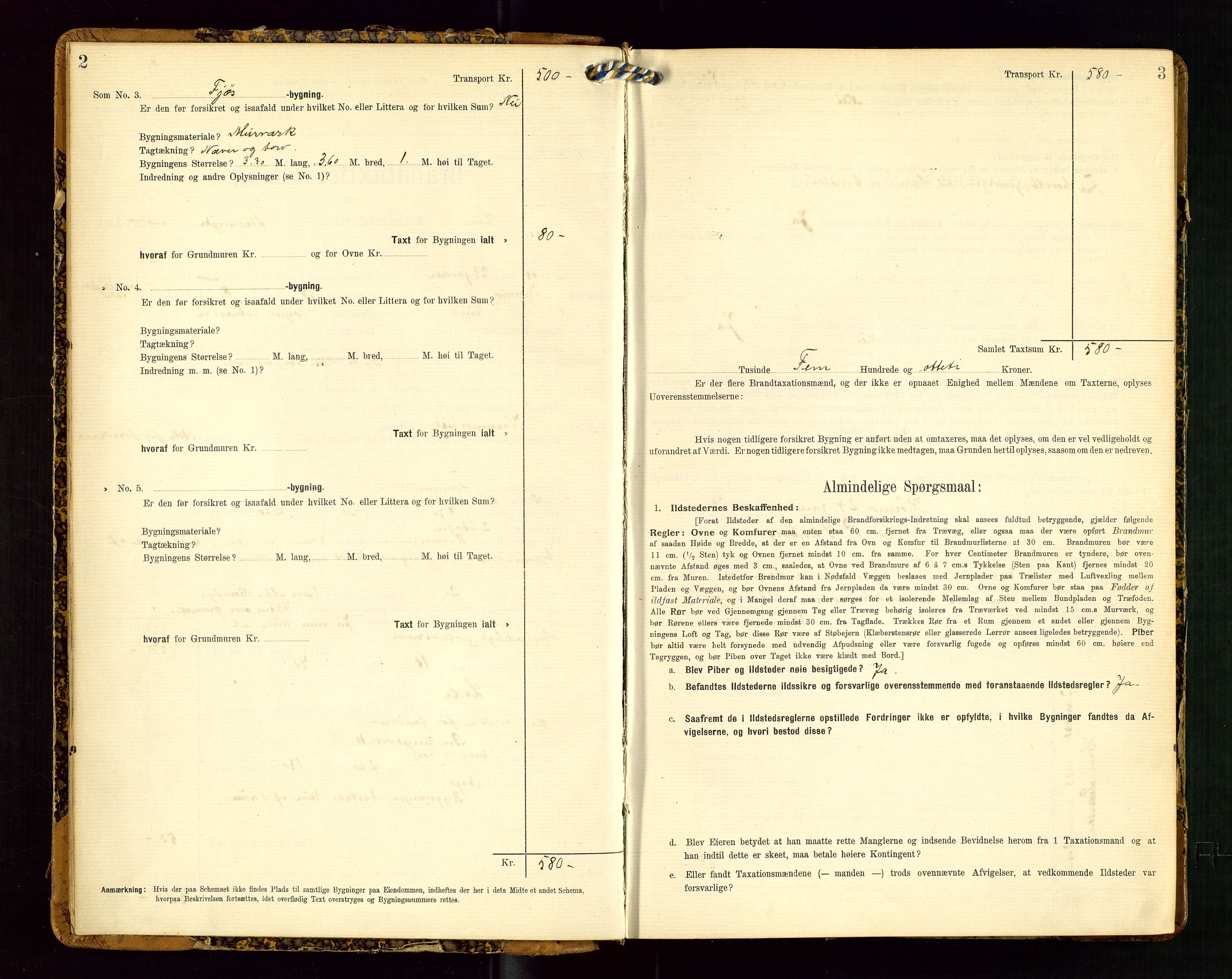 Lund lensmannskontor, AV/SAST-A-100303/Gob/L0002: "Brandtakstprotokol", 1908-1918, s. 2-3