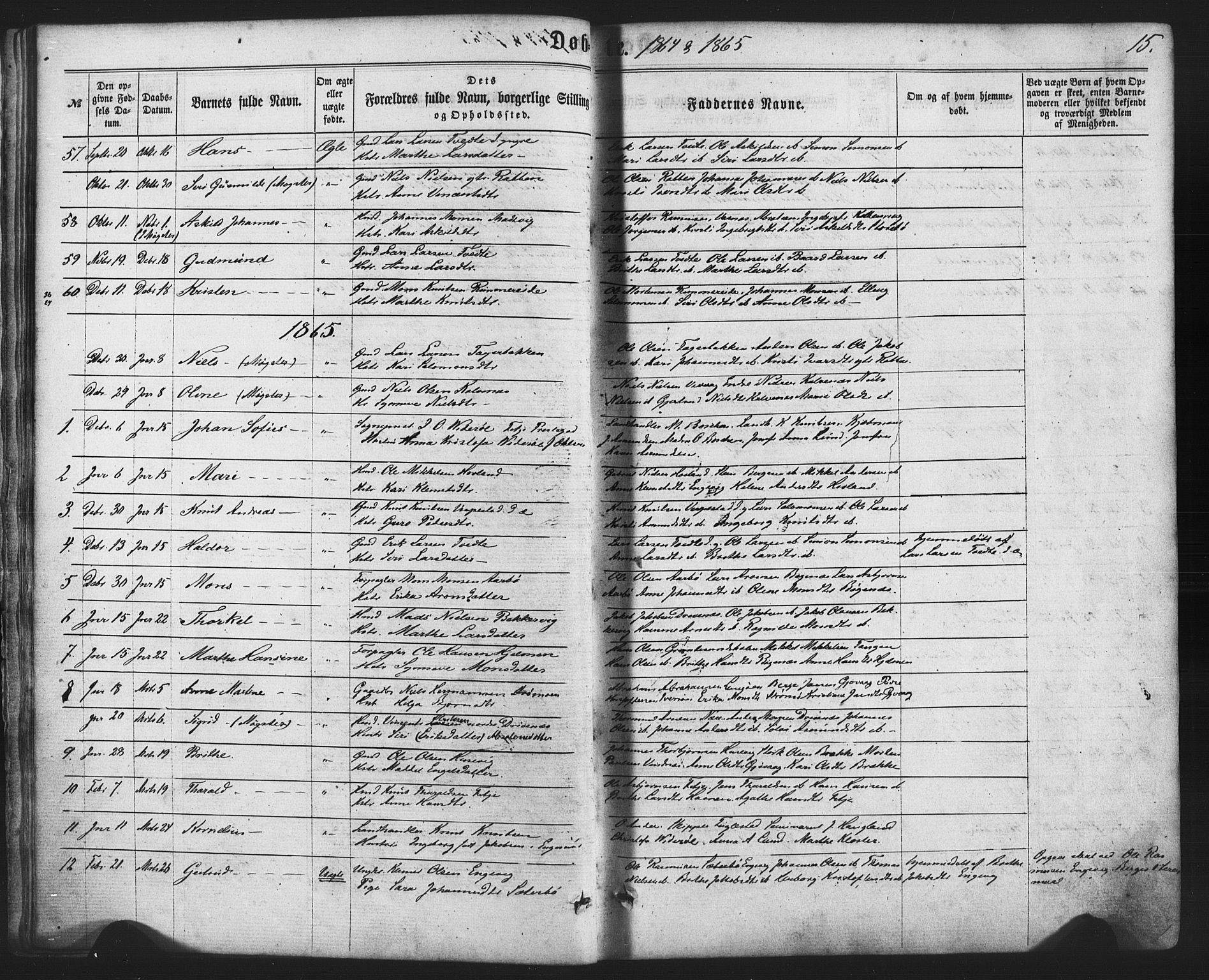 Fitjar sokneprestembete, AV/SAB-A-99926: Ministerialbok nr. A 1, 1862-1881, s. 15