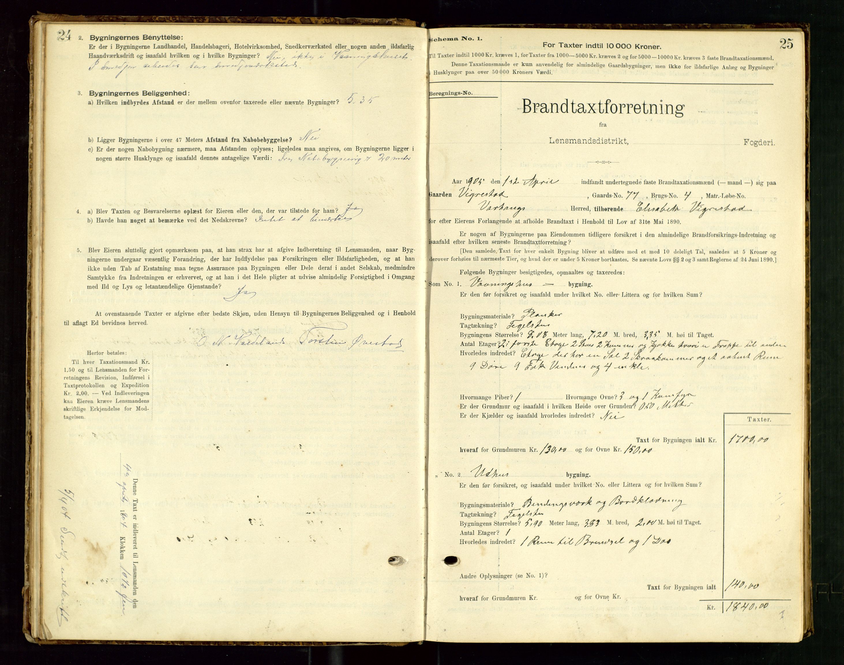 Hå lensmannskontor, SAST/A-100456/Goa/L0003: Takstprotokoll (skjema), 1895-1911, s. 24-25