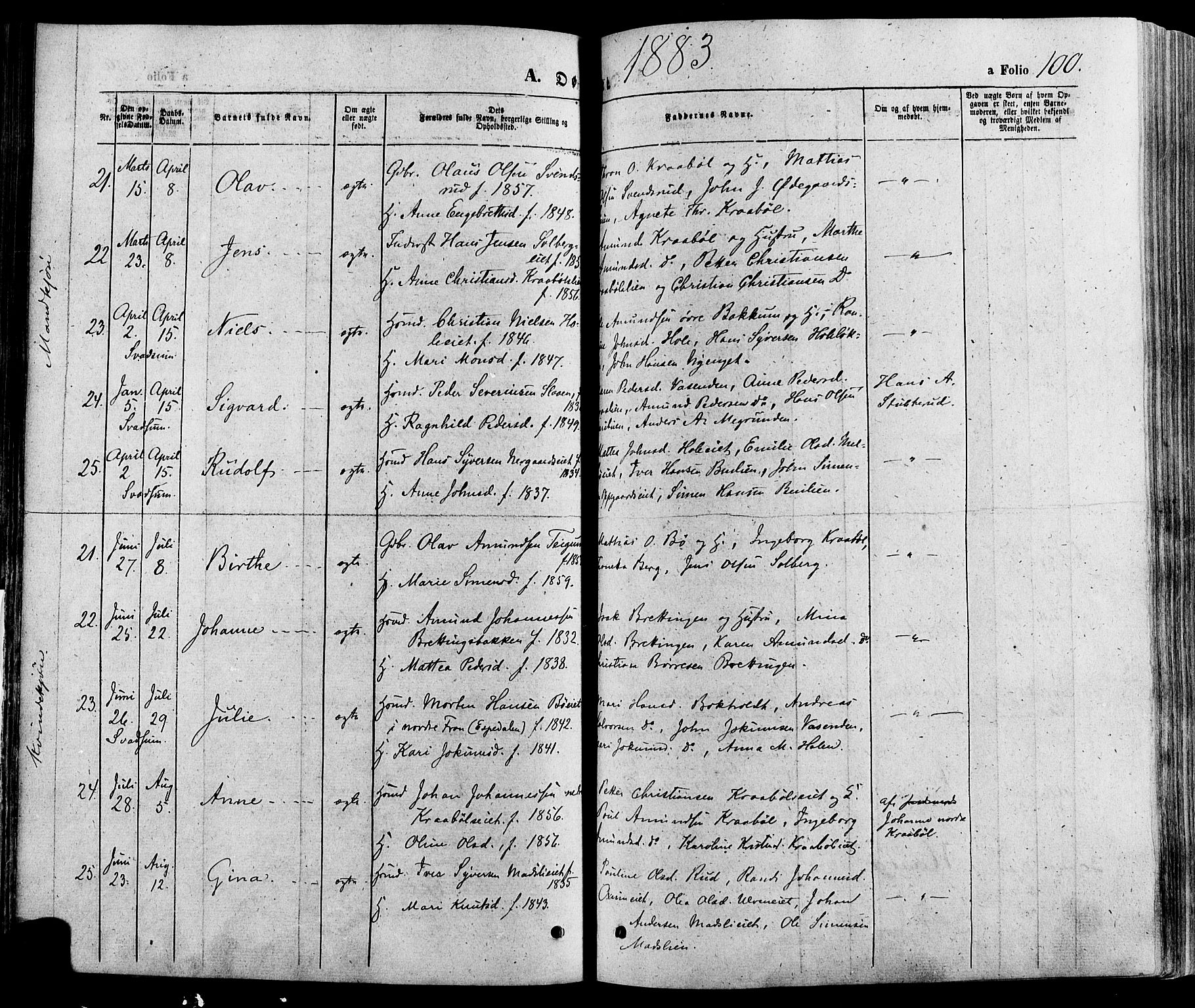 Gausdal prestekontor, AV/SAH-PREST-090/H/Ha/Haa/L0010: Ministerialbok nr. 10, 1867-1886, s. 100