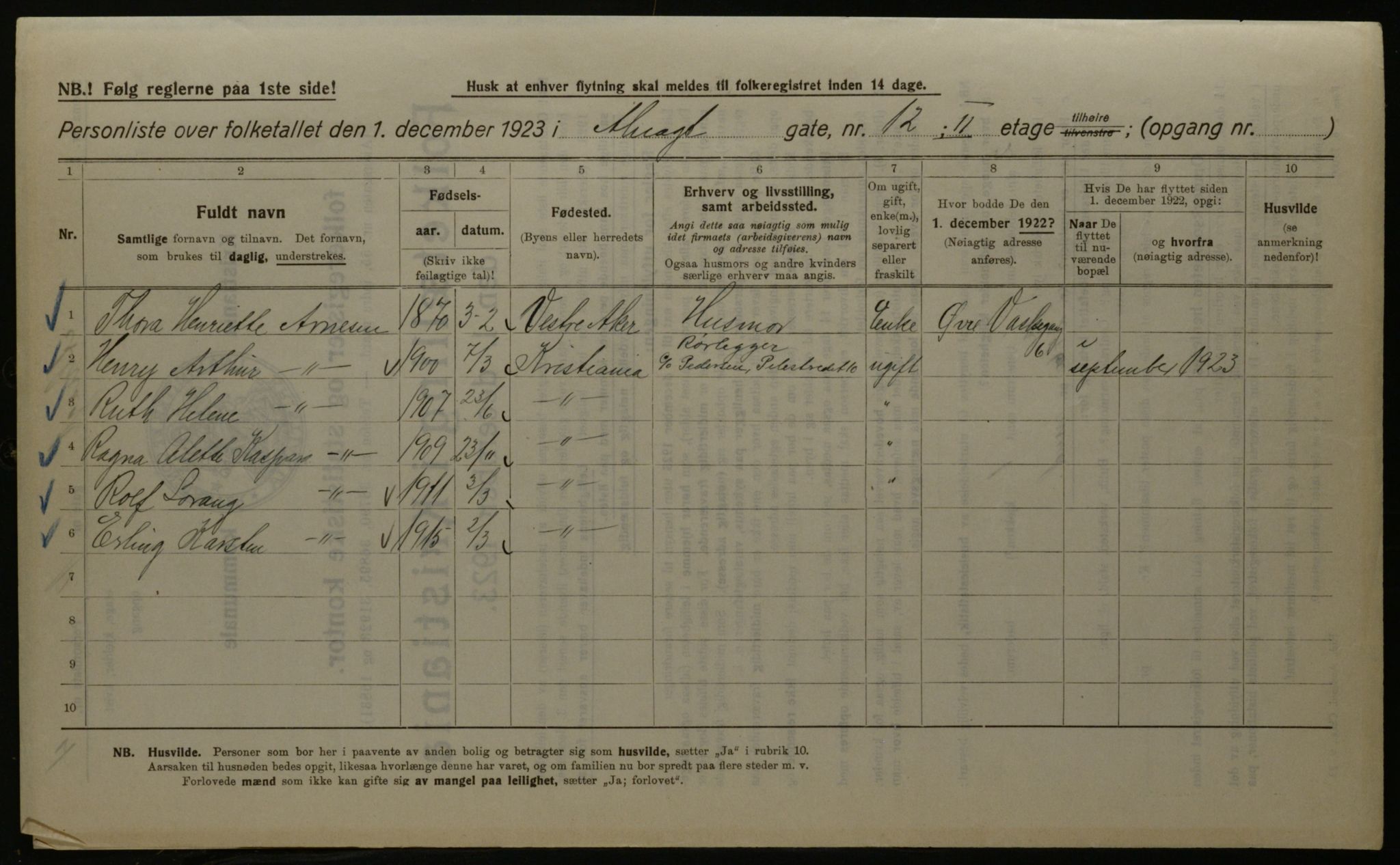 OBA, Kommunal folketelling 1.12.1923 for Kristiania, 1923, s. 1450