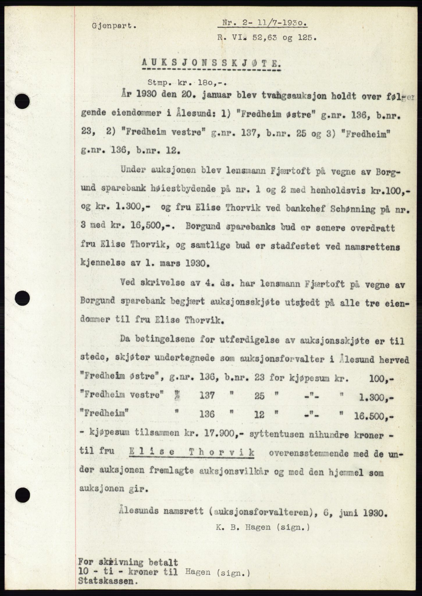 Ålesund byfogd, SAT/A-4384: Pantebok nr. 26, 1930-1930, Tingl.dato: 11.07.1930