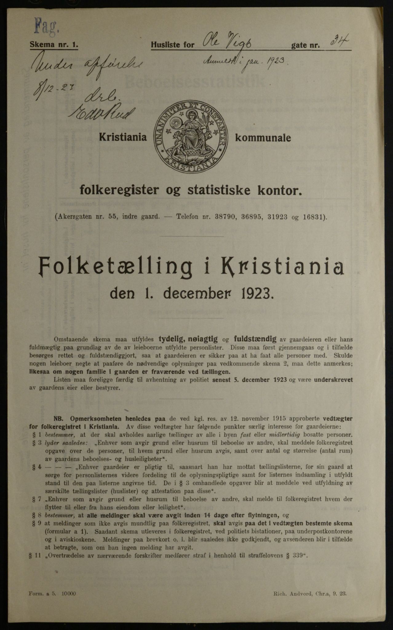 OBA, Kommunal folketelling 1.12.1923 for Kristiania, 1923, s. 83277