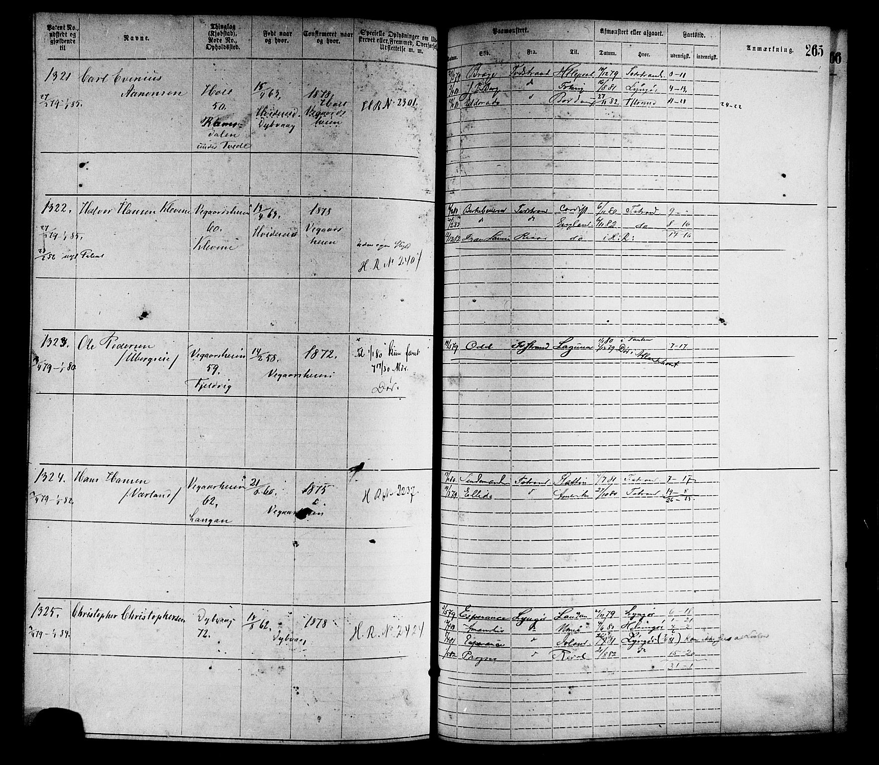 Tvedestrand mønstringskrets, SAK/2031-0011/F/Fa/L0001: Annotasjonsrulle nr 1-1905 med register, R-1, 1866-1886, s. 290