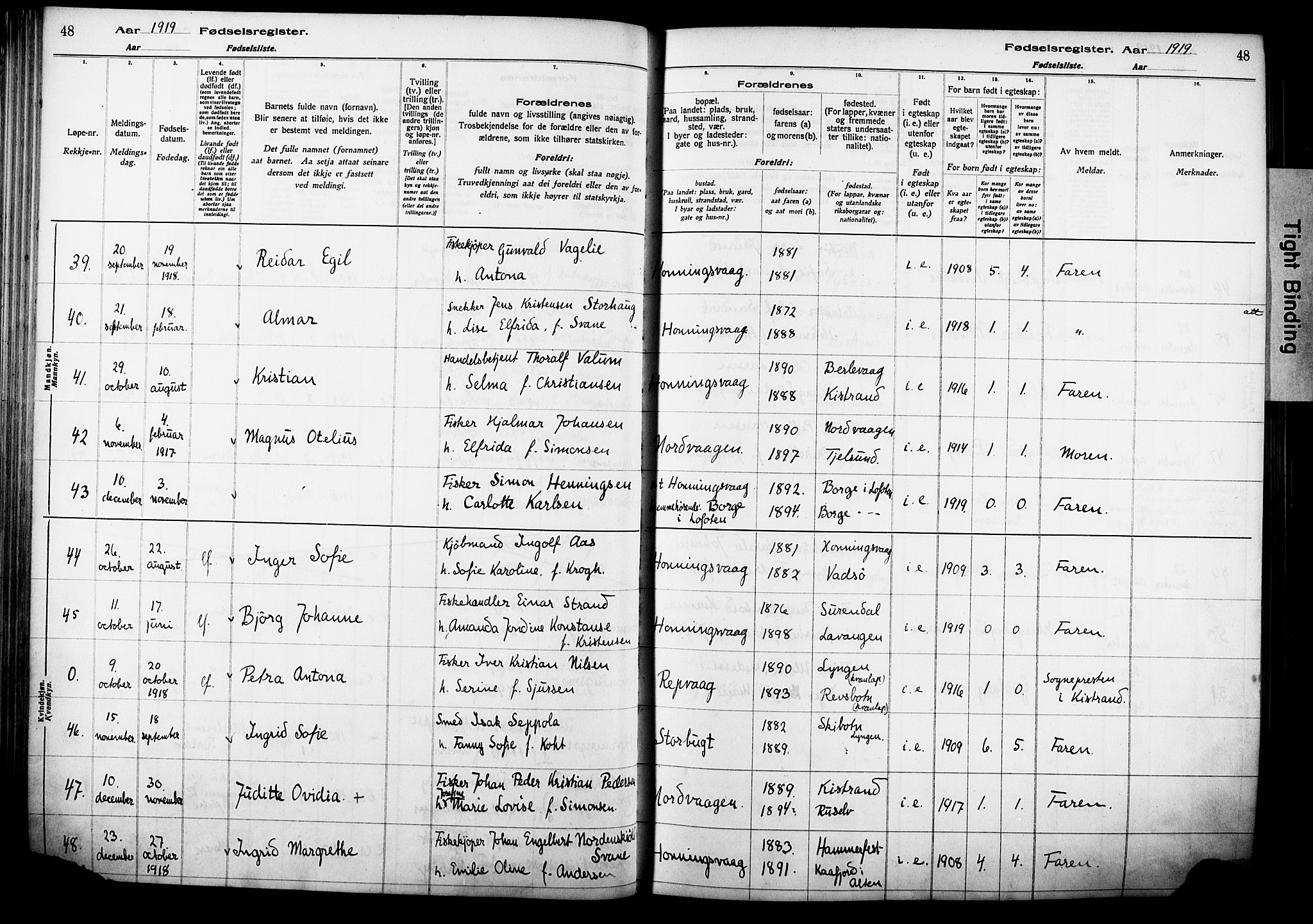 Kjelvik/Nordkapp sokneprestkontor, AV/SATØ-S-1350/I/Ia/L0015: Fødselsregister nr. 15, 1916-1930, s. 48