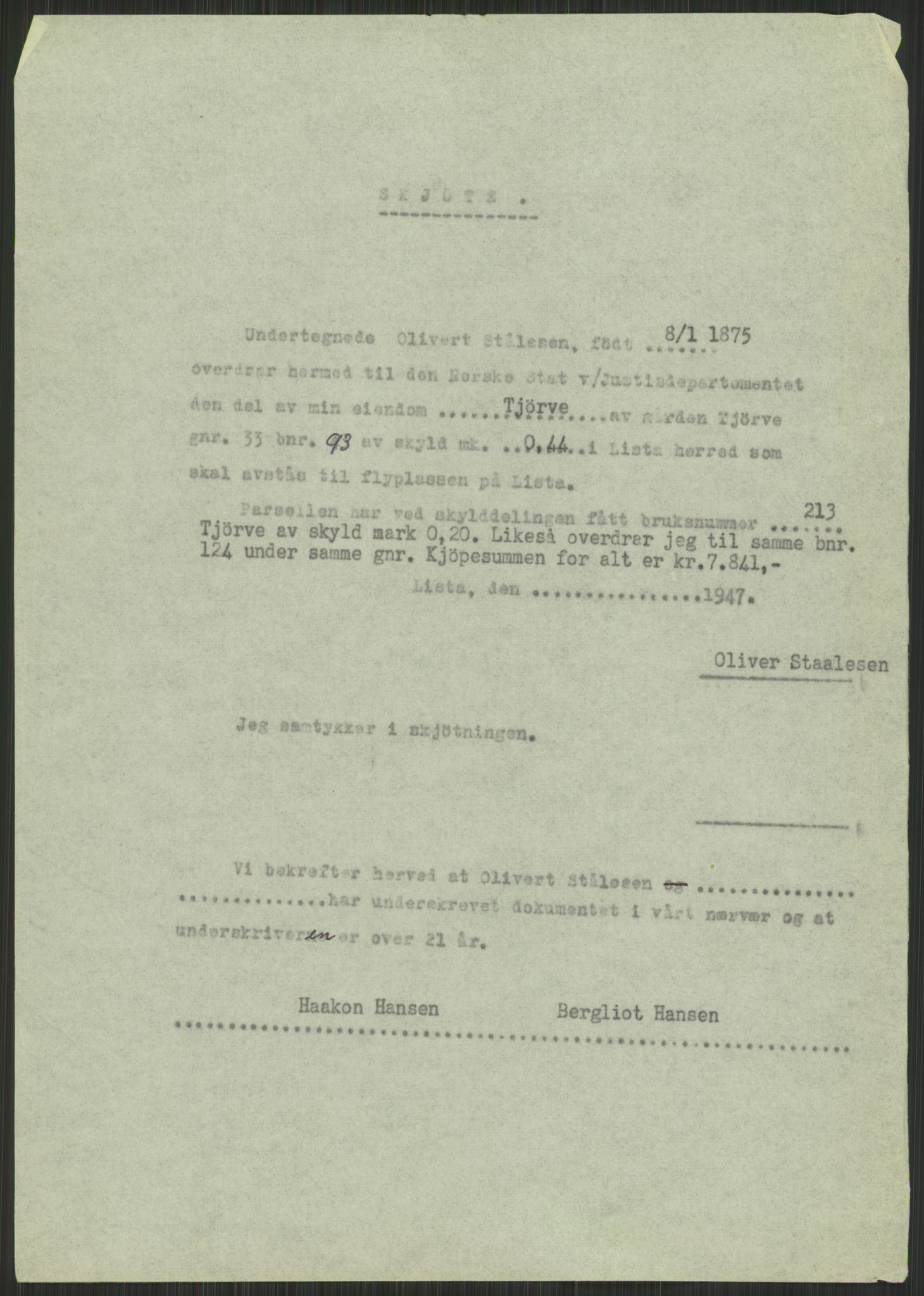 Forsvarsdepartementet, 10. kontor / Oppgjørskontoret, AV/RA-RAFA-1225/D/Db/L0182: Lista oppgjørskontor, 1942-1950, s. 7