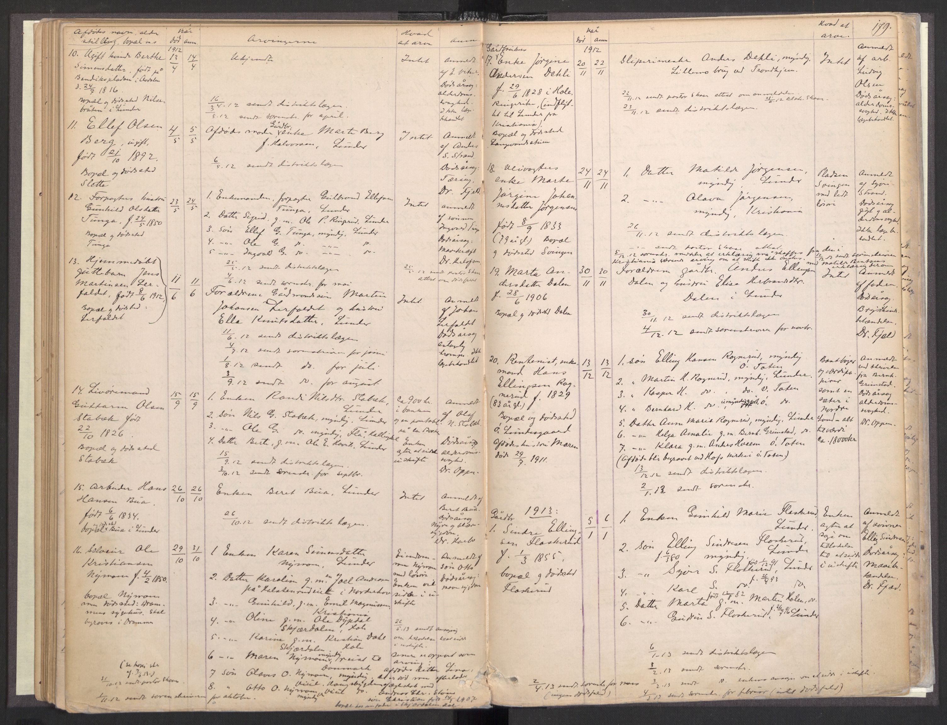 Lunder lensmannskontor, AV/SAKO-A-619/H/Ha/L0001: Dødsanmeldelsesprotokoll, 1863-1922, s. 178-179