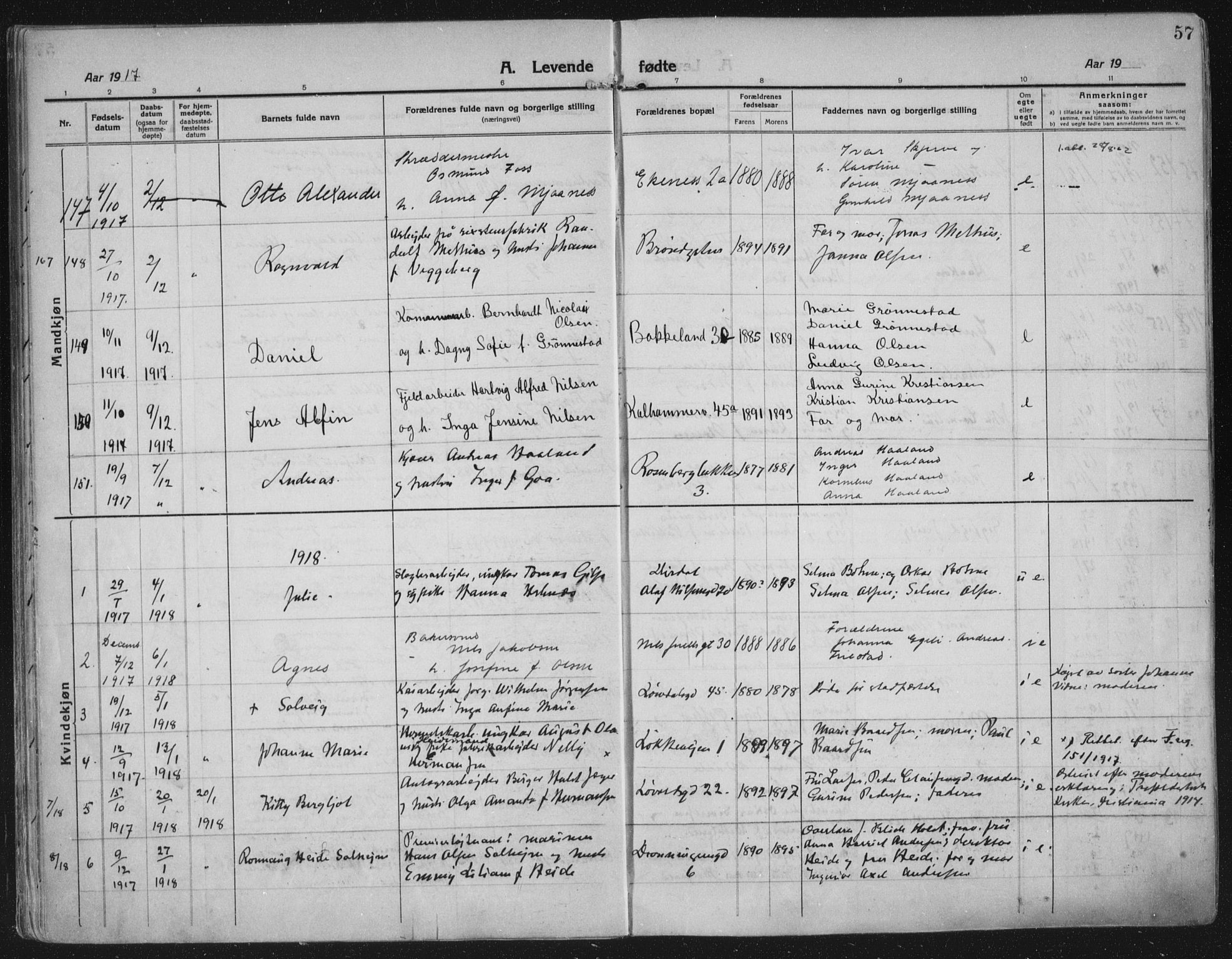 Domkirken sokneprestkontor, AV/SAST-A-101812/002/A/L0018: Ministerialbok nr. A 34, 1915-1929, s. 57