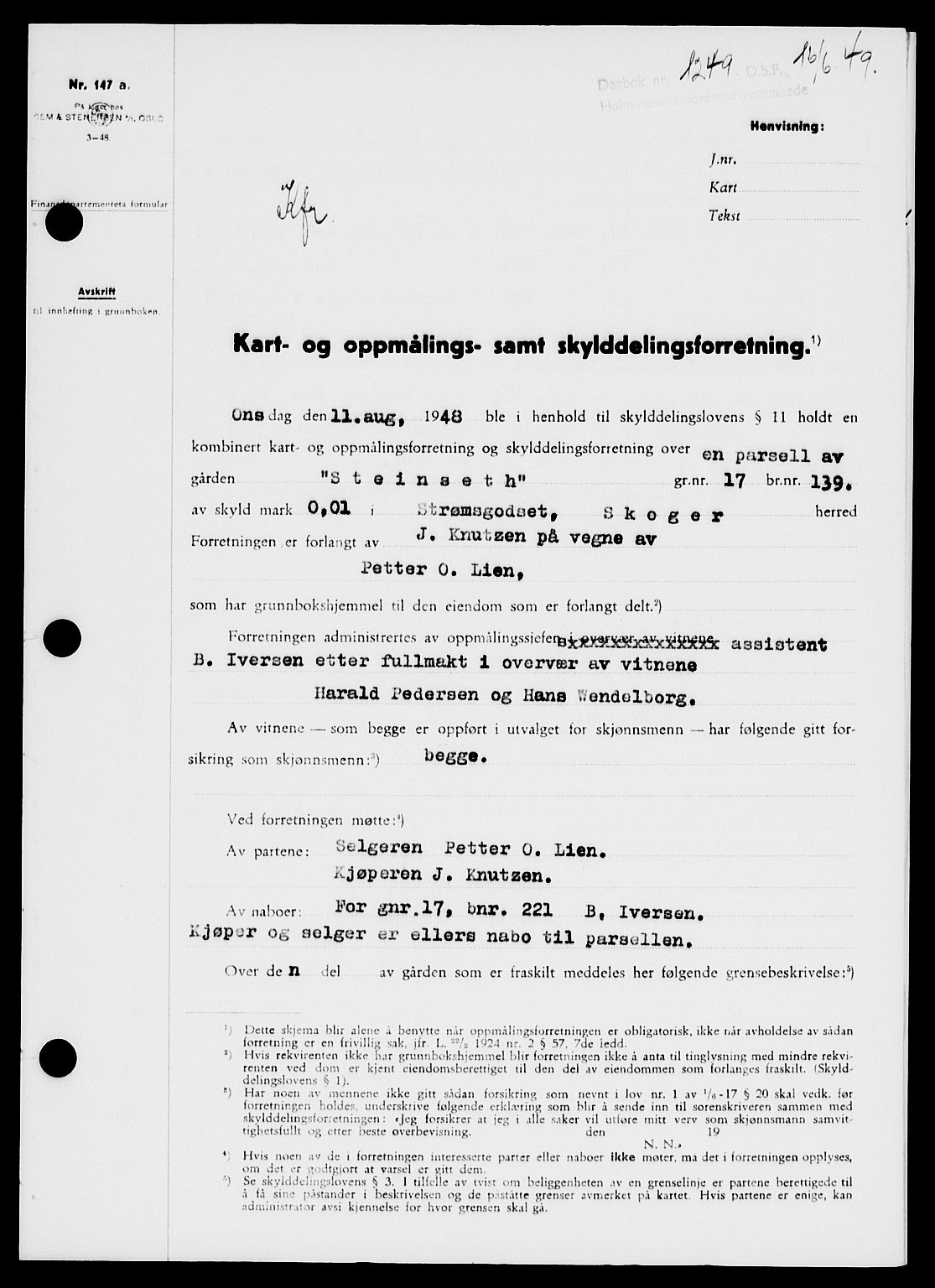 Holmestrand sorenskriveri, SAKO/A-67/G/Ga/Gaa/L0066: Pantebok nr. A-66, 1949-1949, Dagboknr: 1249/1949