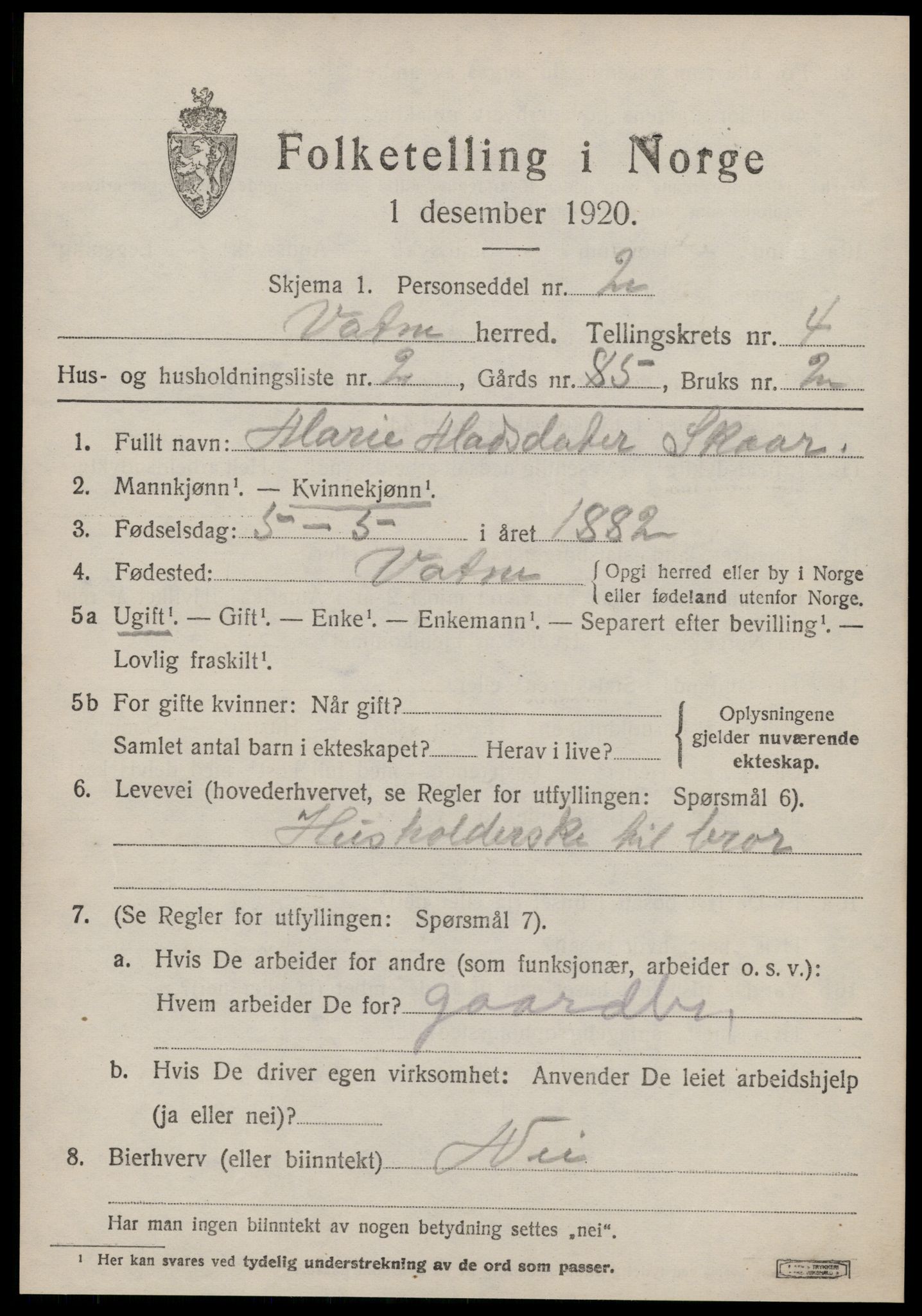 SAT, Folketelling 1920 for 1530 Vatne herred, 1920, s. 1830