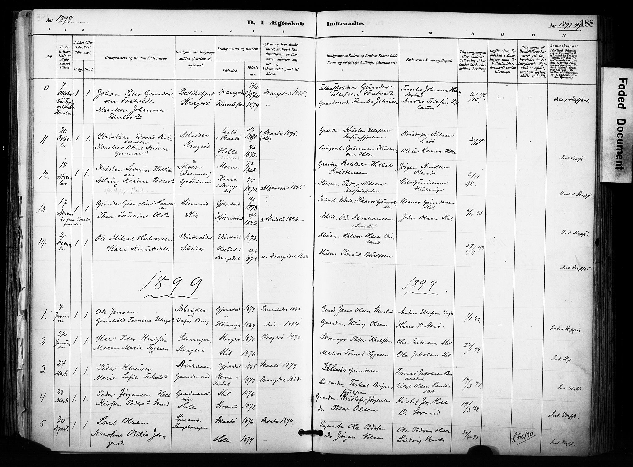 Sannidal kirkebøker, AV/SAKO-A-296/F/Fa/L0015: Ministerialbok nr. 15, 1884-1899, s. 188