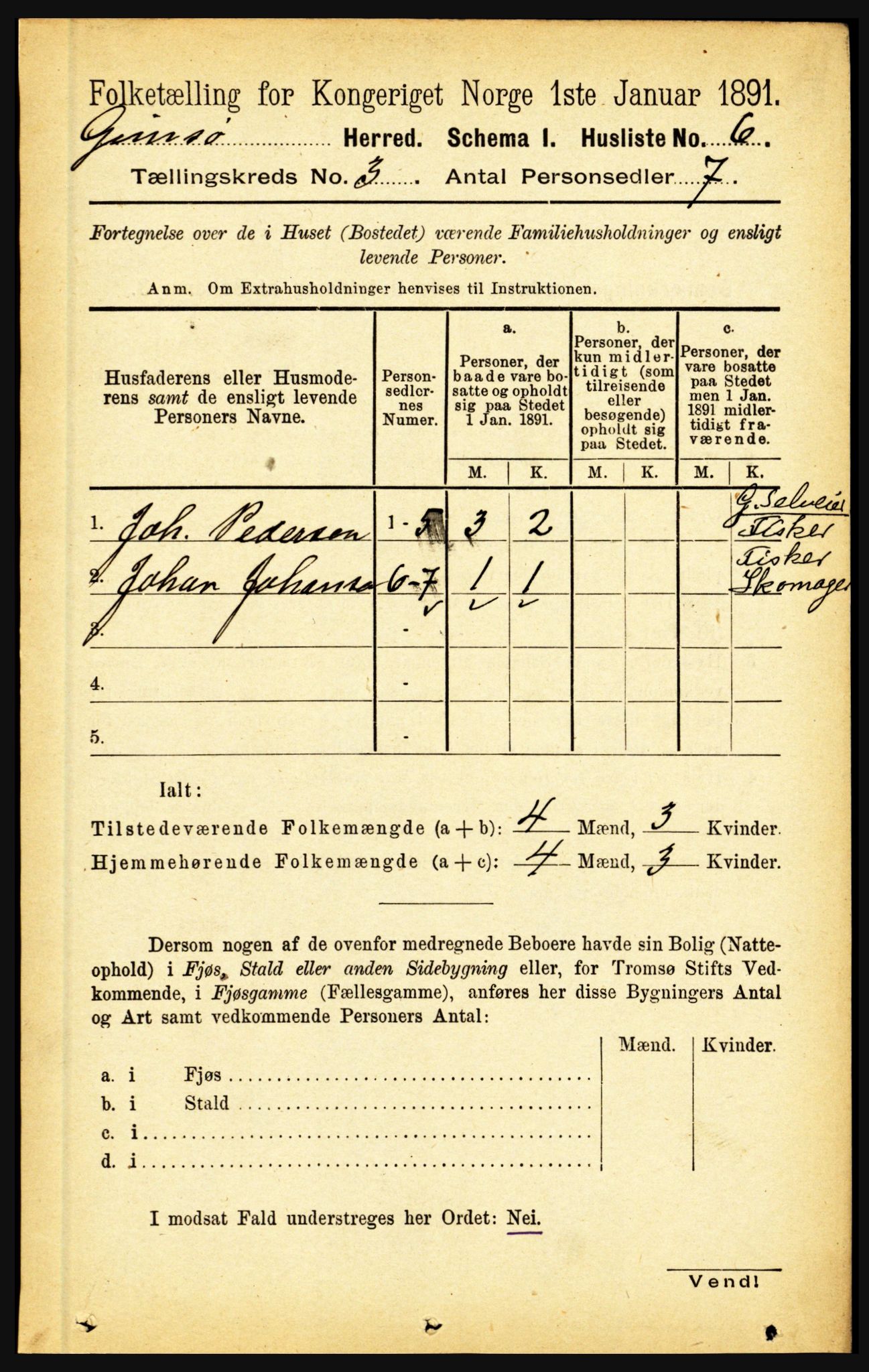 RA, Folketelling 1891 for 1864 Gimsøy herred, 1891, s. 477