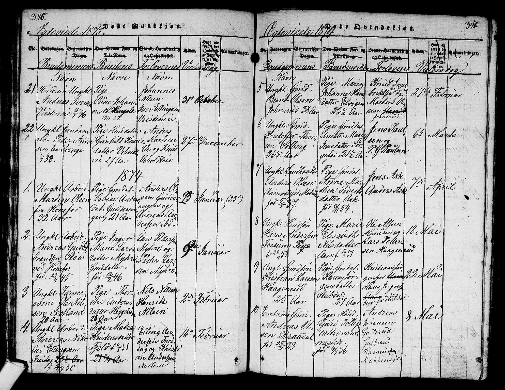 Norderhov kirkebøker, AV/SAKO-A-237/G/Ga/L0003: Klokkerbok nr. I 3 /1, 1814-1876, s. 346-347