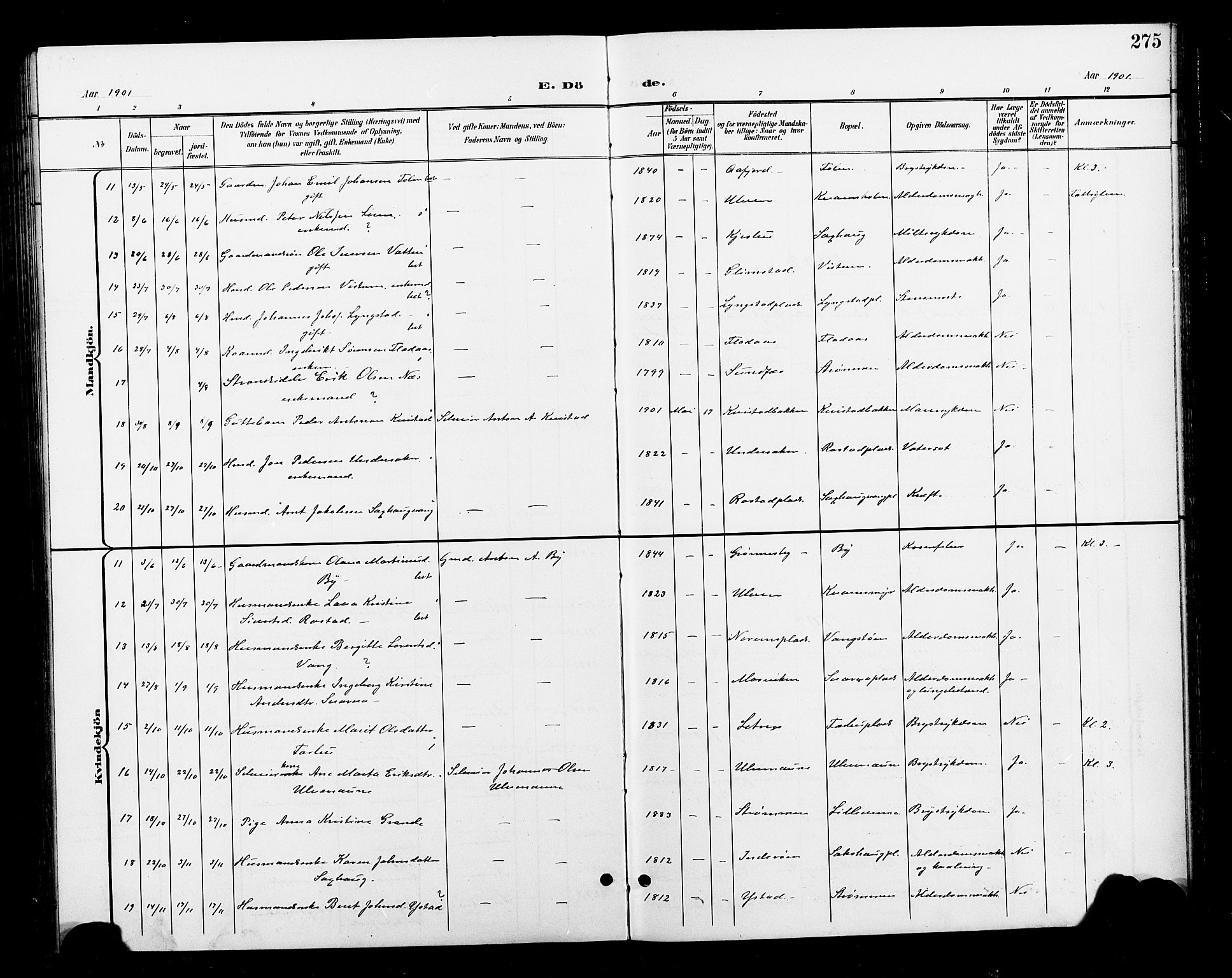Ministerialprotokoller, klokkerbøker og fødselsregistre - Nord-Trøndelag, SAT/A-1458/730/L0302: Klokkerbok nr. 730C05, 1898-1924, s. 275