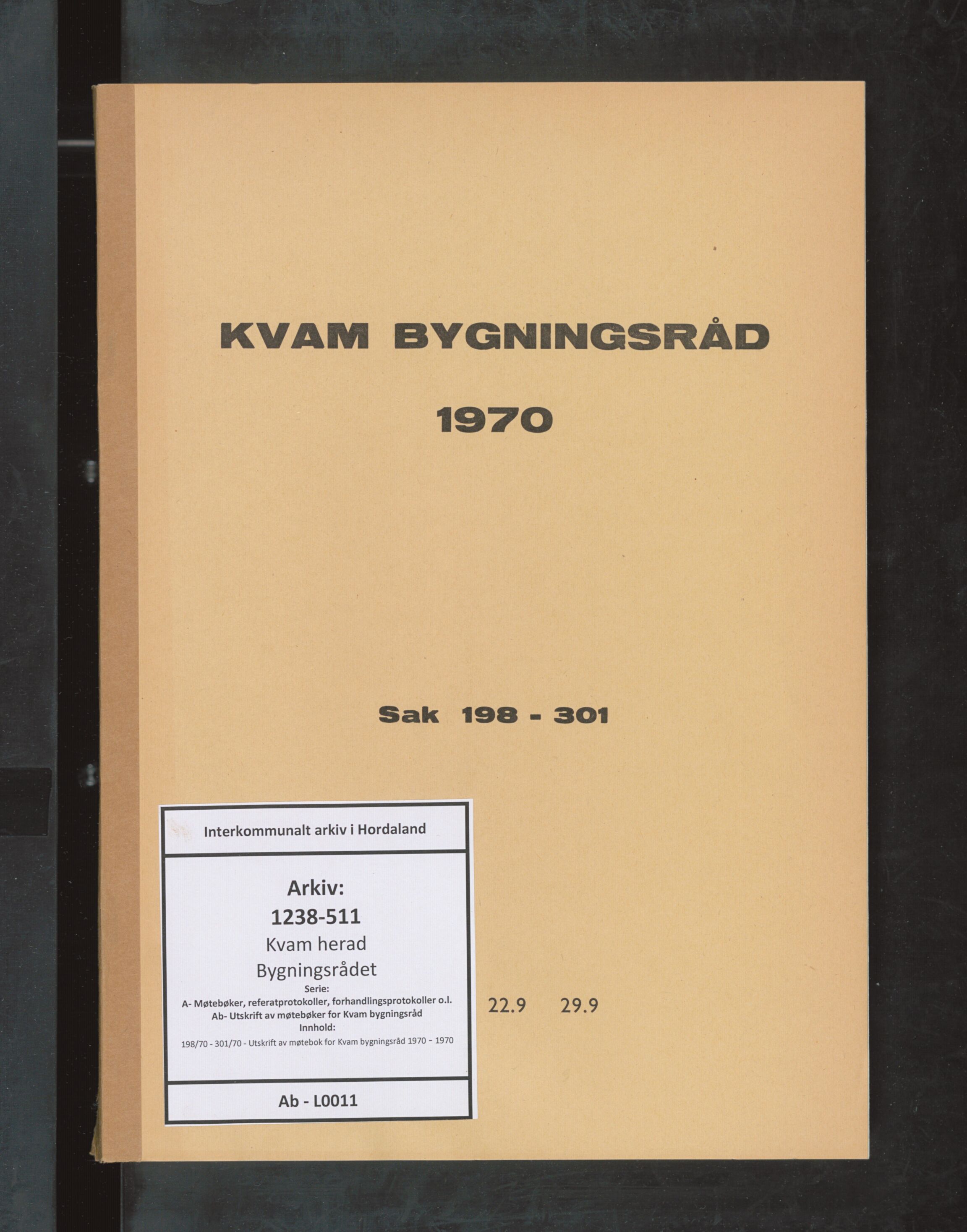 Kvam herad. Bygningsrådet, IKAH/1238-511/A/Ab/L0011: Utskrift av møtebok for Kvam bygningsråd, 1970