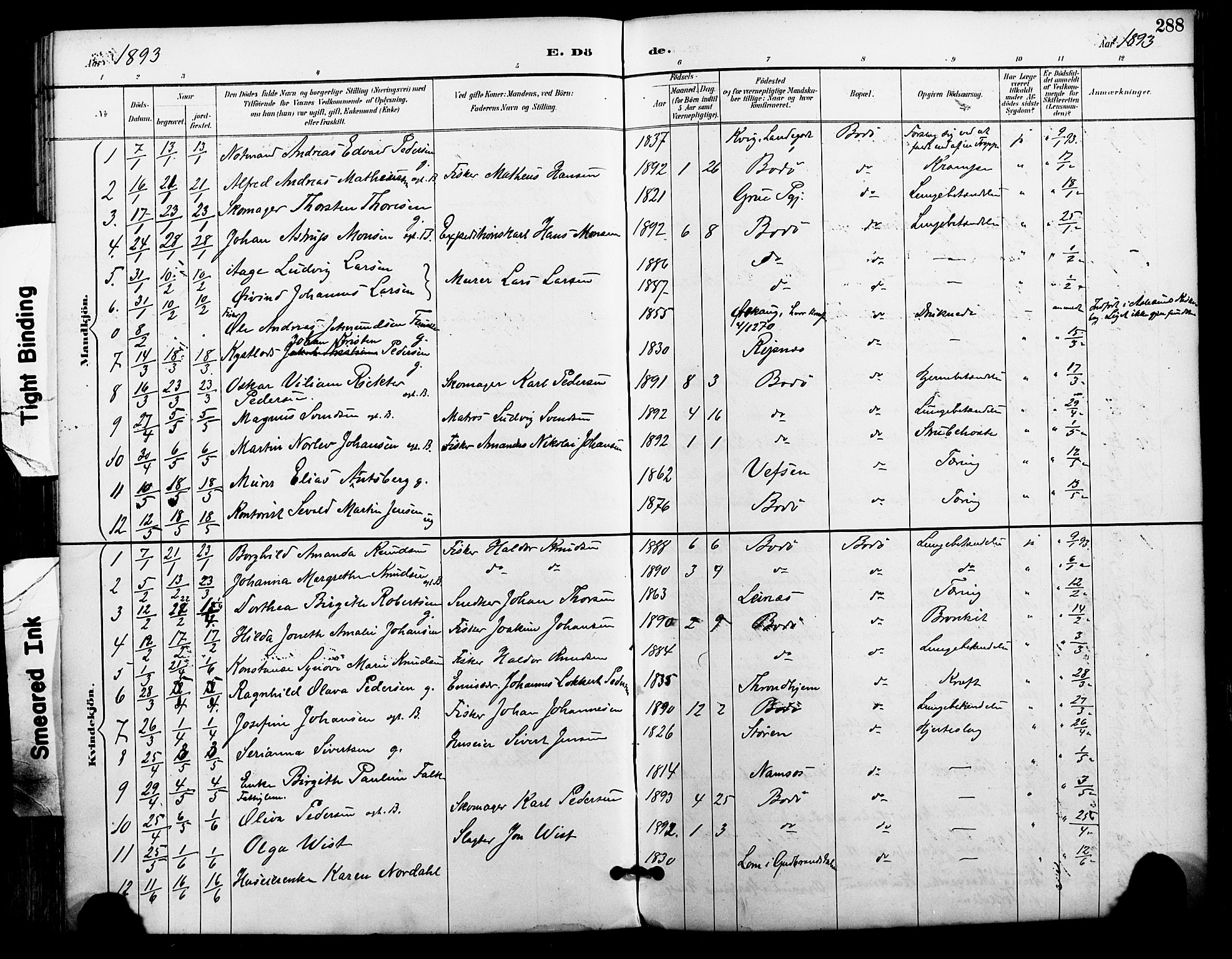 Ministerialprotokoller, klokkerbøker og fødselsregistre - Nordland, SAT/A-1459/801/L0010: Ministerialbok nr. 801A10, 1888-1899, s. 288