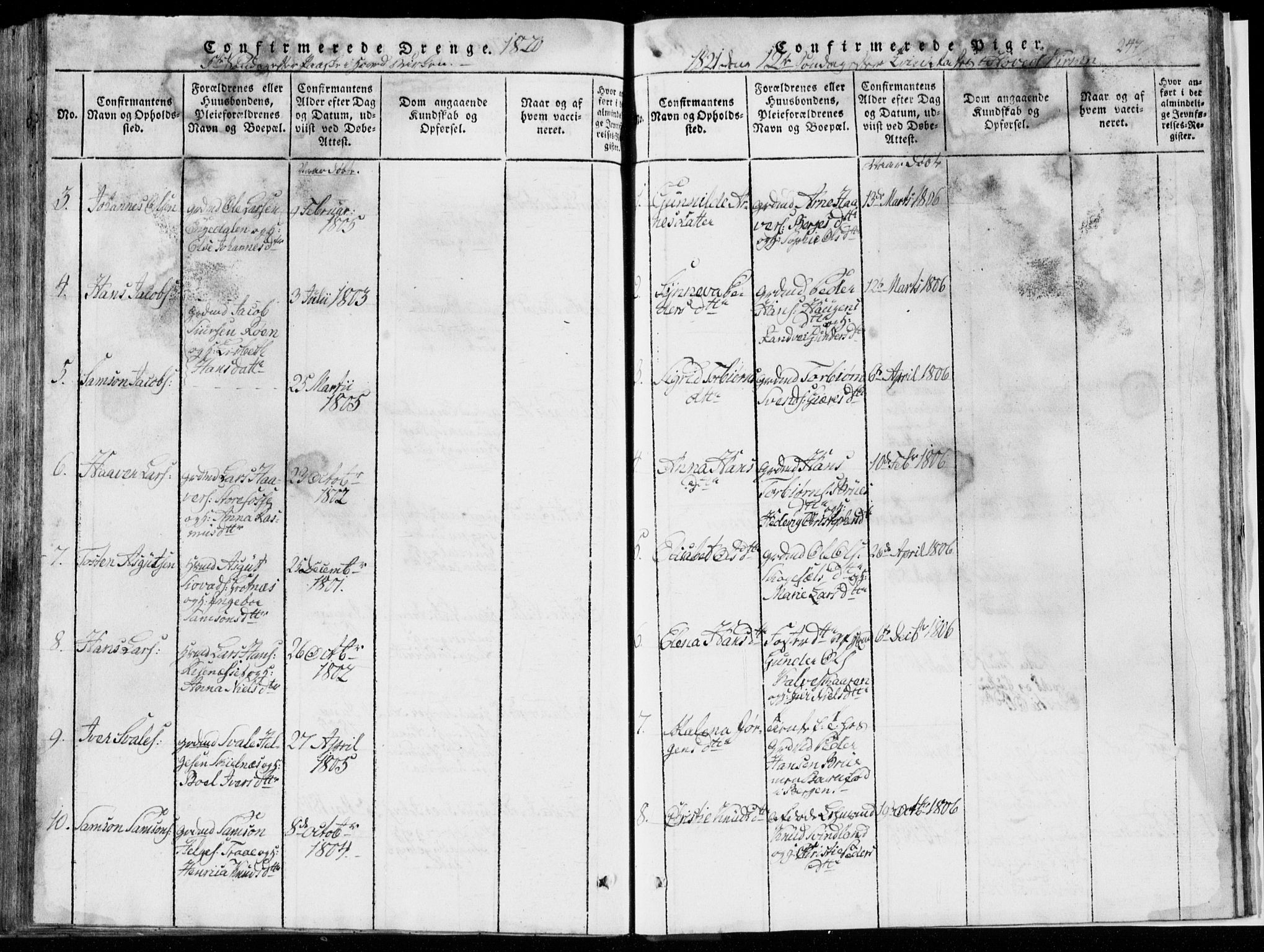 Strandebarm sokneprestembete, SAB/A-78401/H/Hab: Klokkerbok nr. A  1, 1816-1826, s. 247