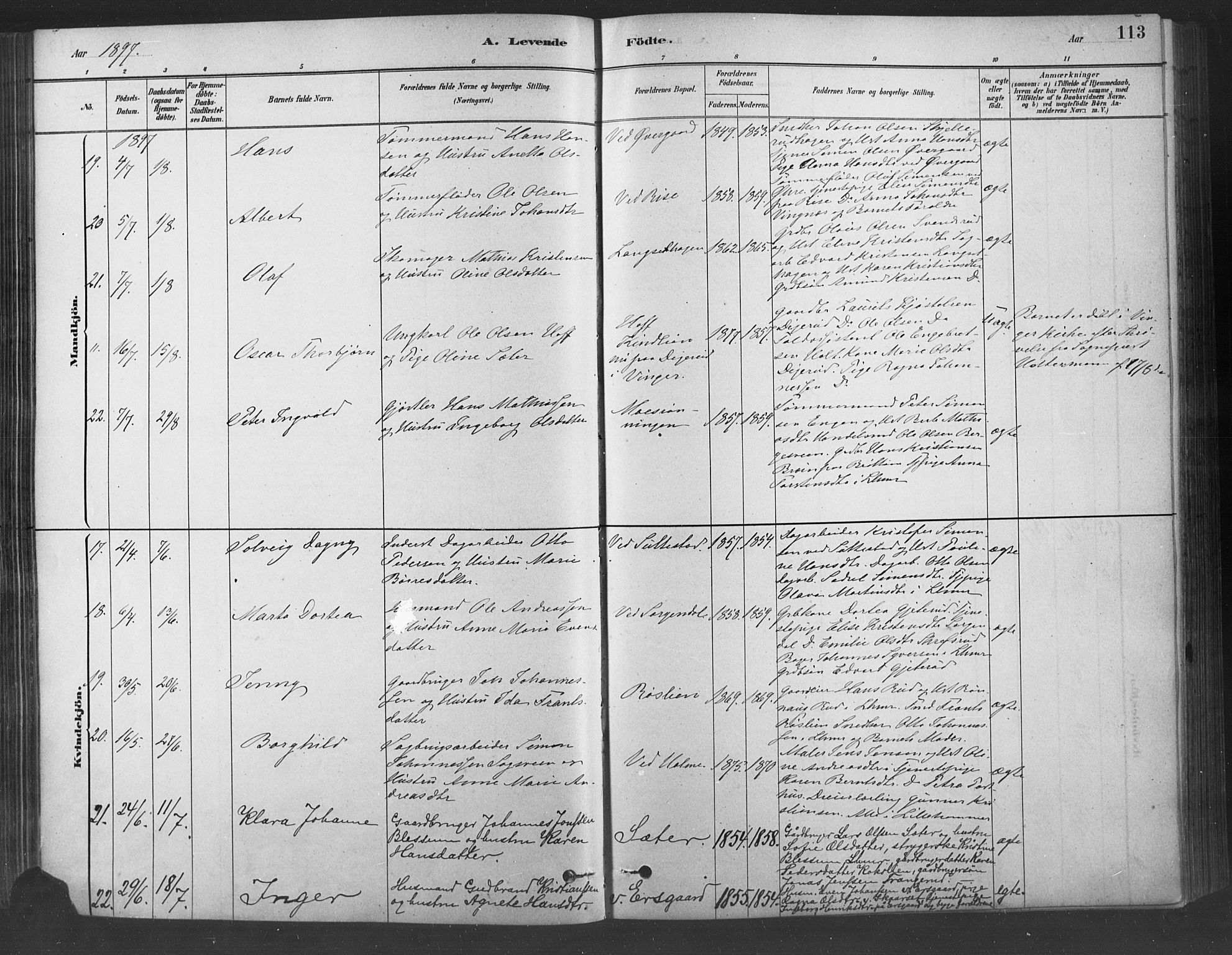 Fåberg prestekontor, AV/SAH-PREST-086/H/Ha/Haa/L0009: Ministerialbok nr. 9, 1879-1898, s. 113