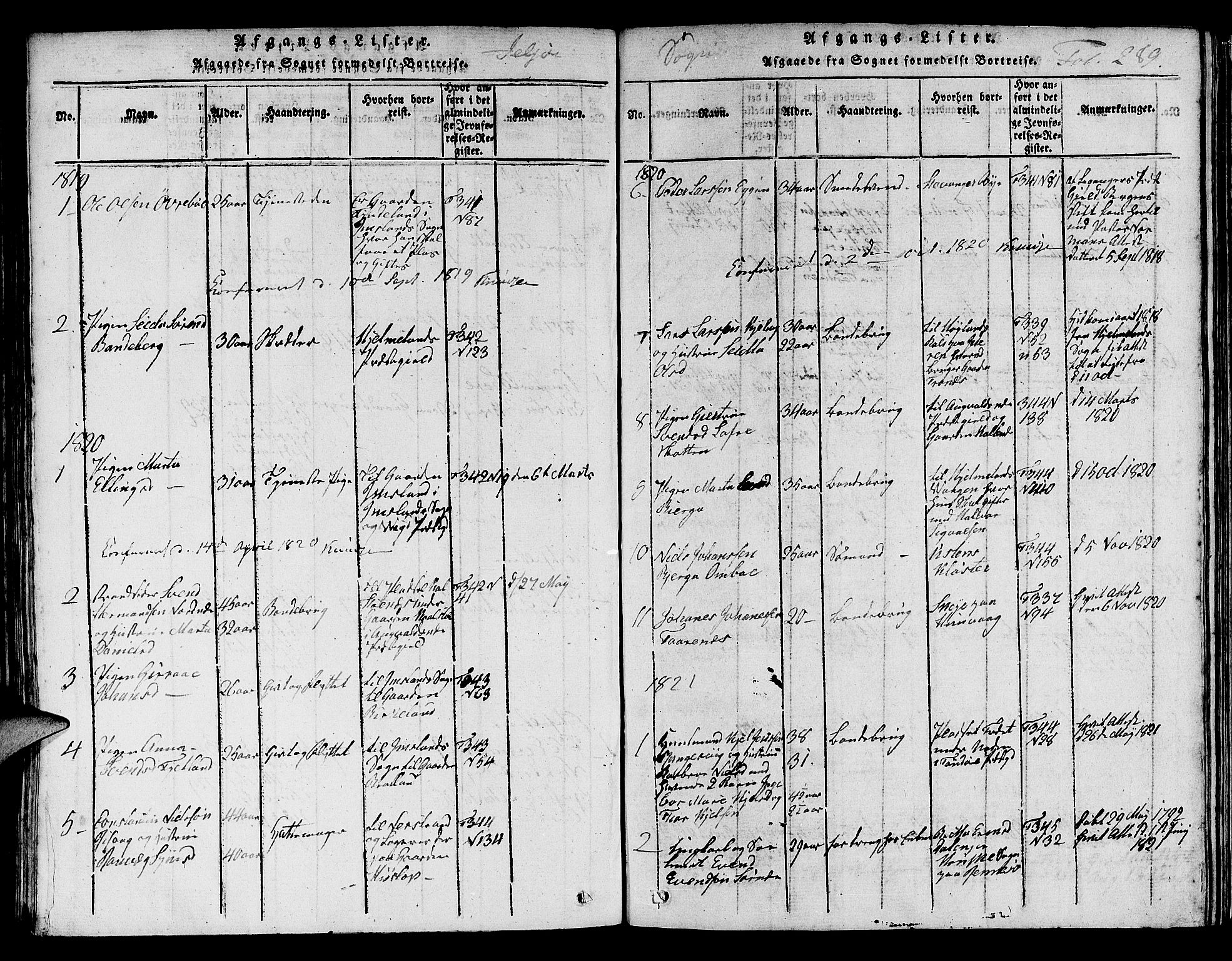 Jelsa sokneprestkontor, AV/SAST-A-101842/01/V: Klokkerbok nr. B 1 /1, 1816-1828, s. 289