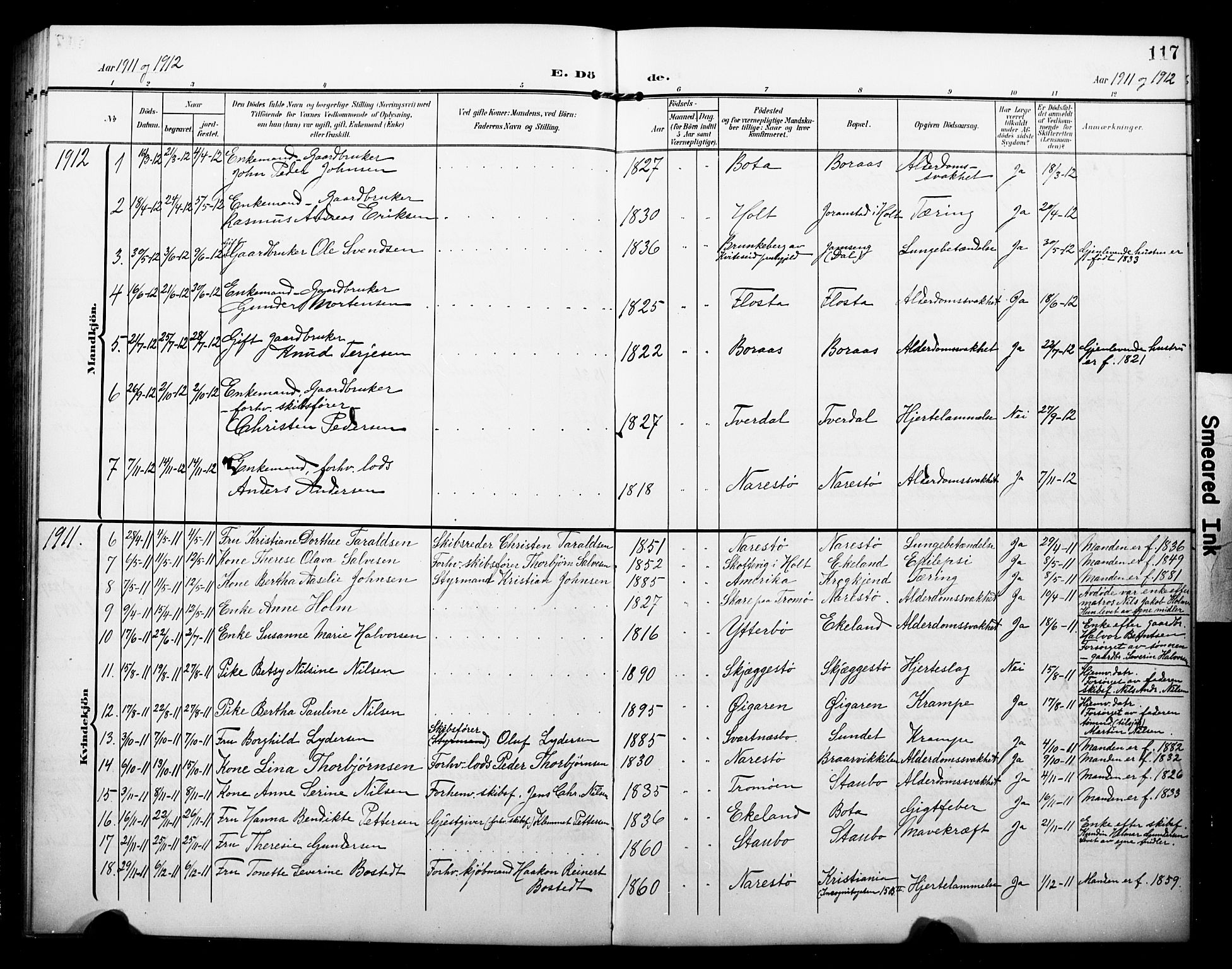 Dypvåg sokneprestkontor, AV/SAK-1111-0007/F/Fb/Fbb/L0005: Klokkerbok nr. B 5, 1905-1924, s. 117