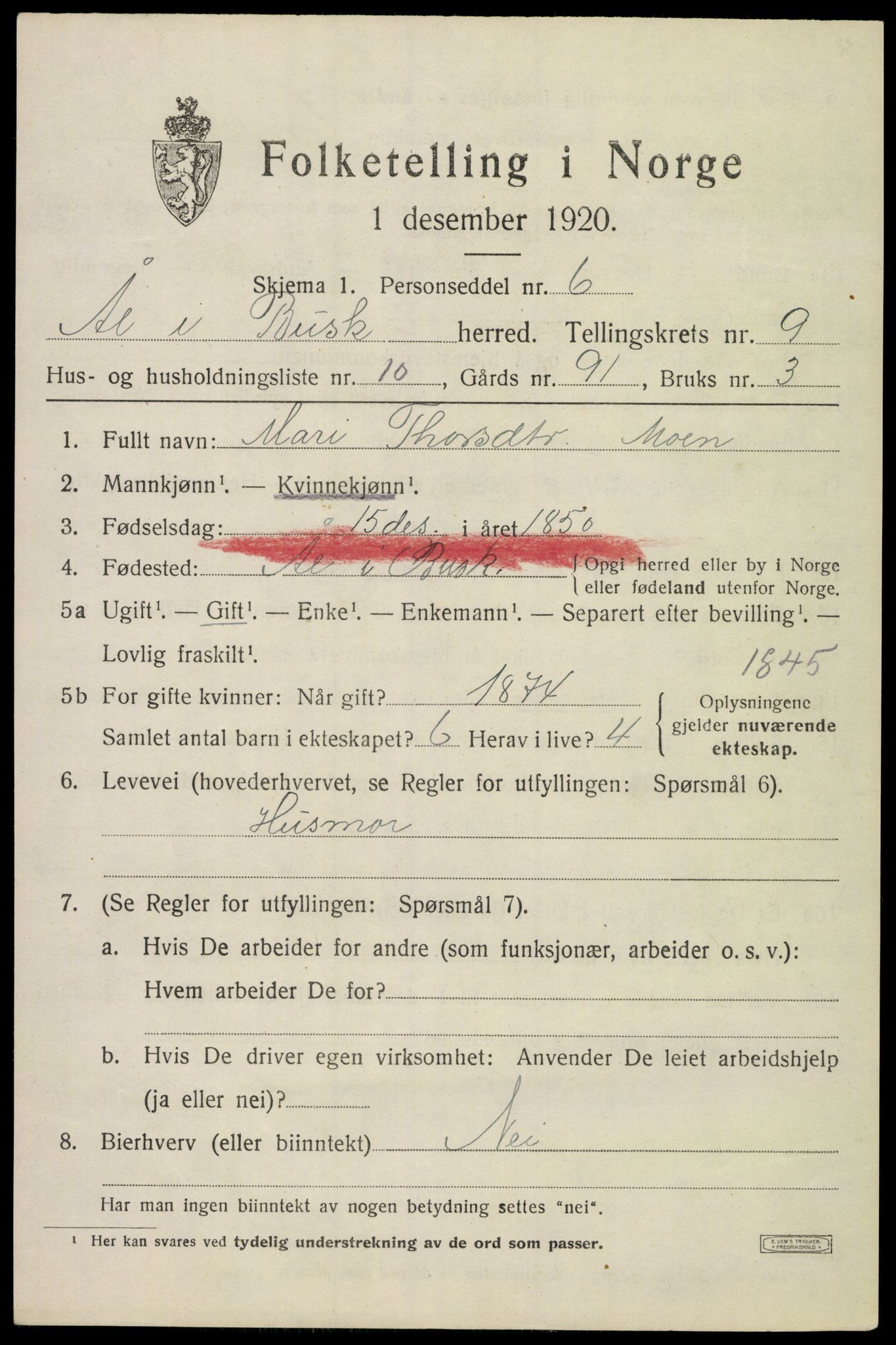 SAKO, Folketelling 1920 for 0619 Ål herred, 1920, s. 5784