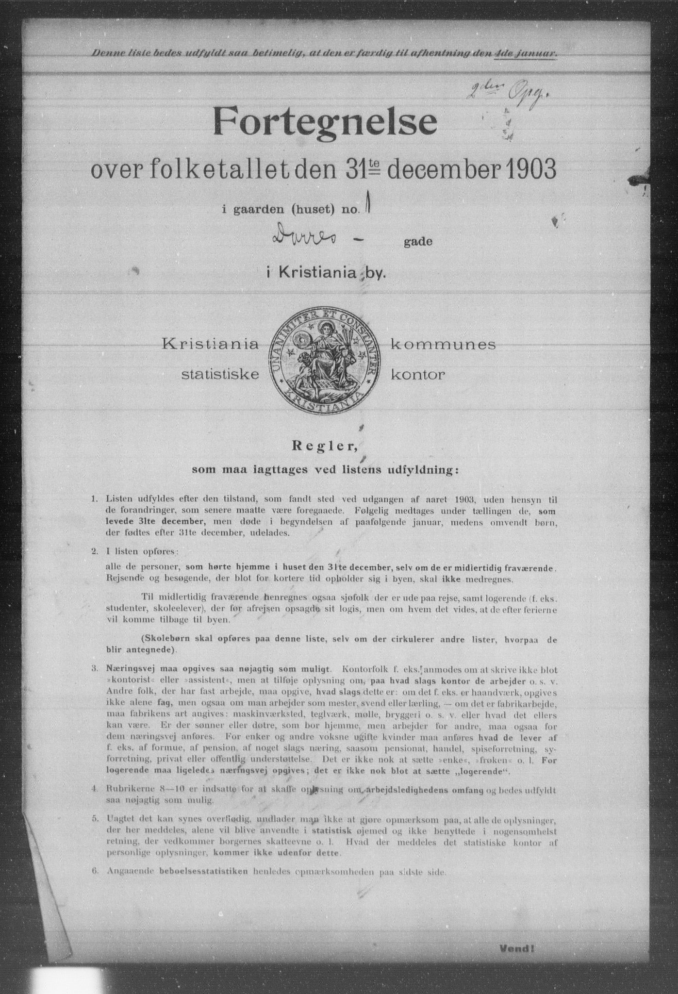 OBA, Kommunal folketelling 31.12.1903 for Kristiania kjøpstad, 1903, s. 3143