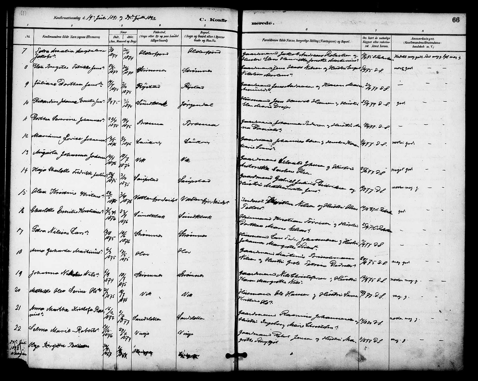 Ministerialprotokoller, klokkerbøker og fødselsregistre - Nordland, SAT/A-1459/876/L1097: Ministerialbok nr. 876A03, 1886-1896, s. 66