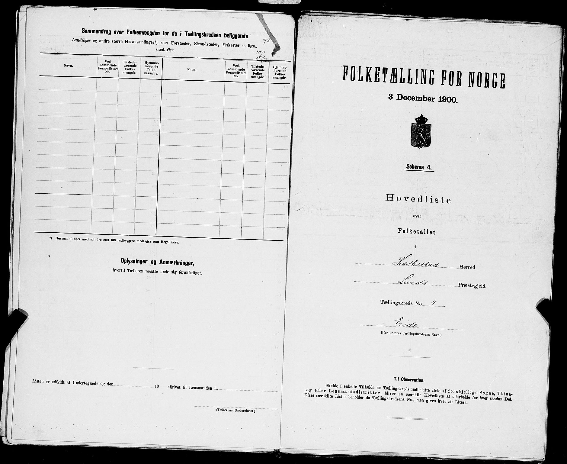 SAST, Folketelling 1900 for 1113 Heskestad herred, 1900, s. 16