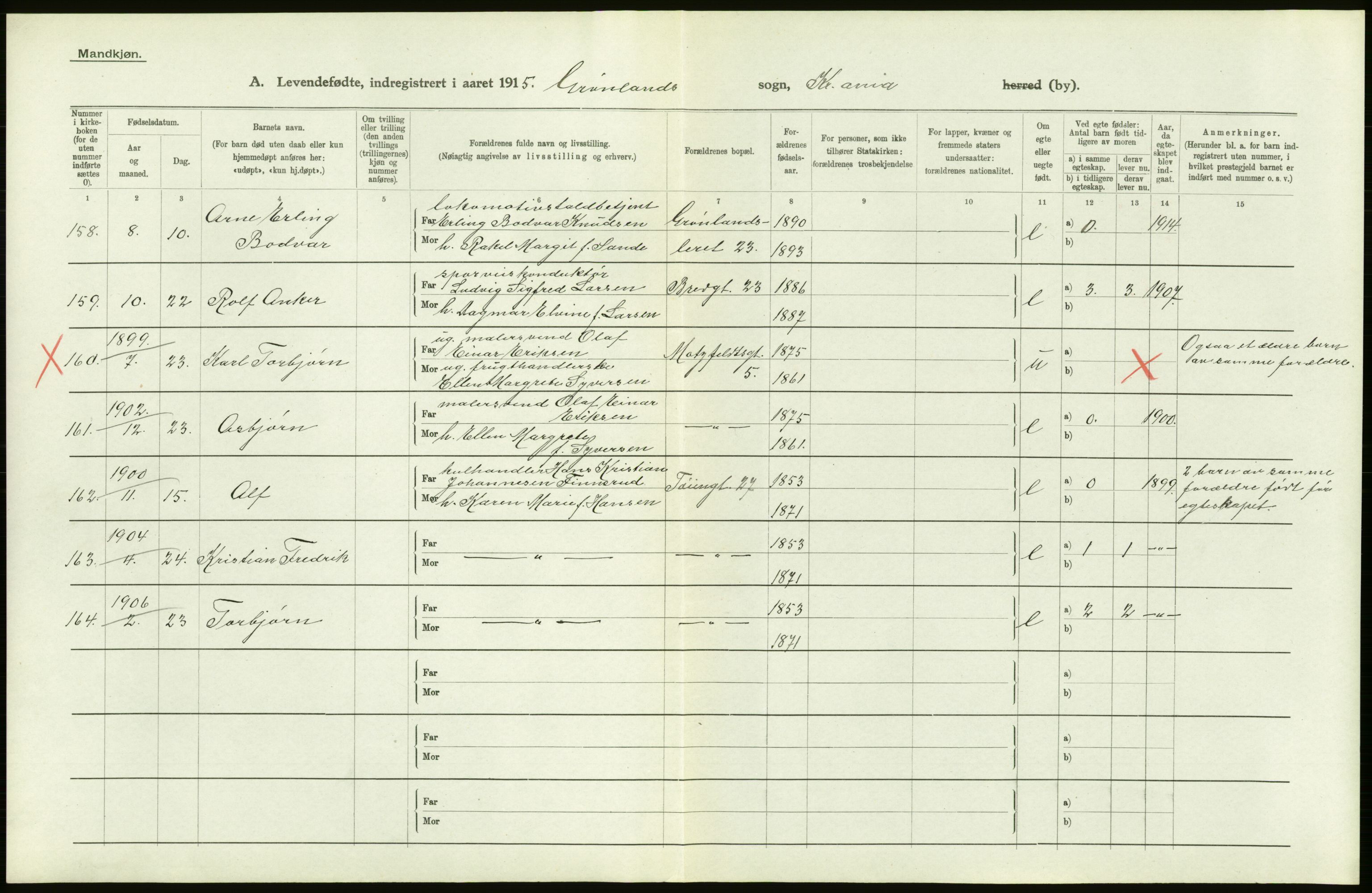 Statistisk sentralbyrå, Sosiodemografiske emner, Befolkning, RA/S-2228/D/Df/Dfb/Dfbe/L0006: Kristiania: Levendefødte menn og kvinner., 1915, s. 684