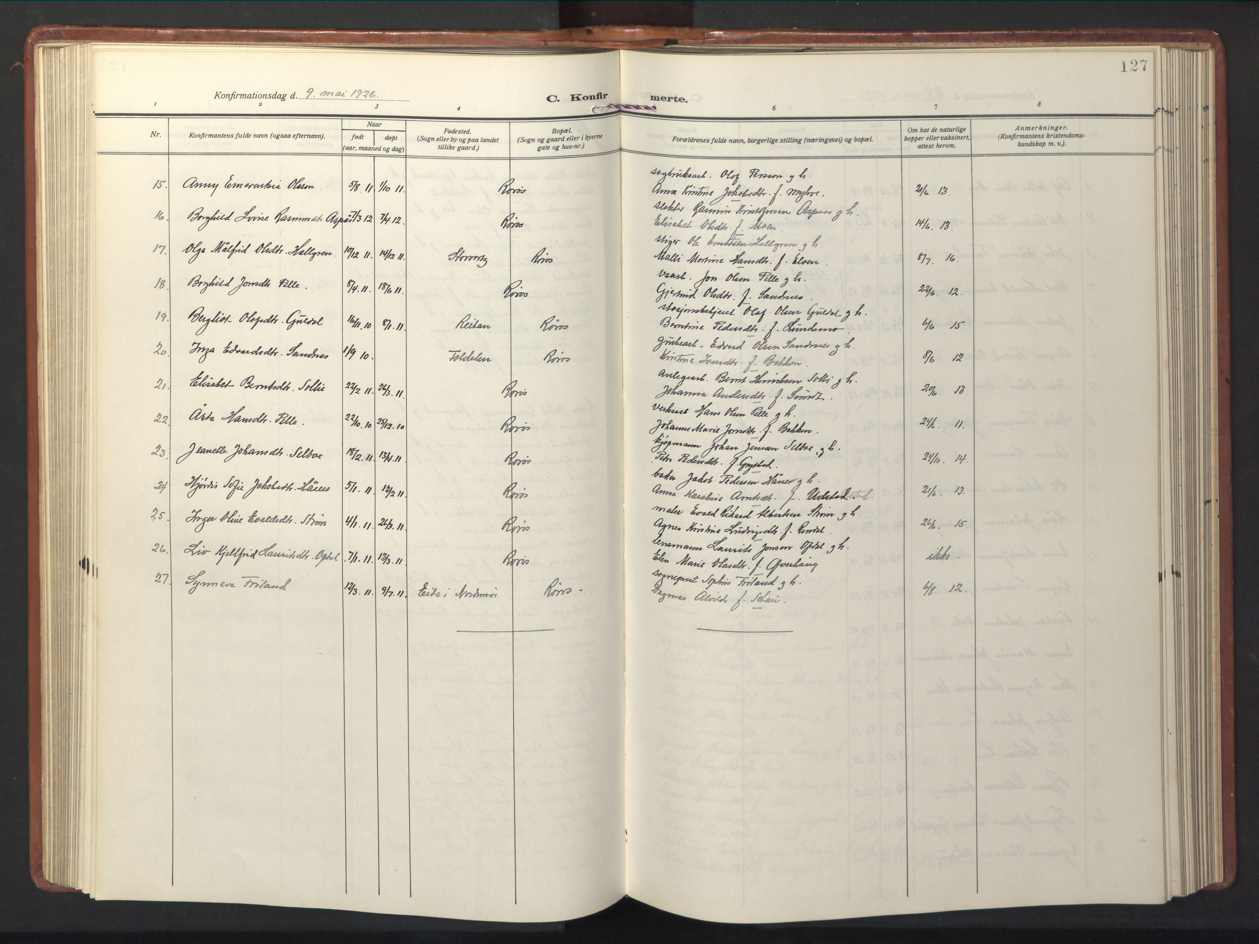 Ministerialprotokoller, klokkerbøker og fødselsregistre - Sør-Trøndelag, SAT/A-1456/681/L0943: Klokkerbok nr. 681C07, 1926-1954, s. 127