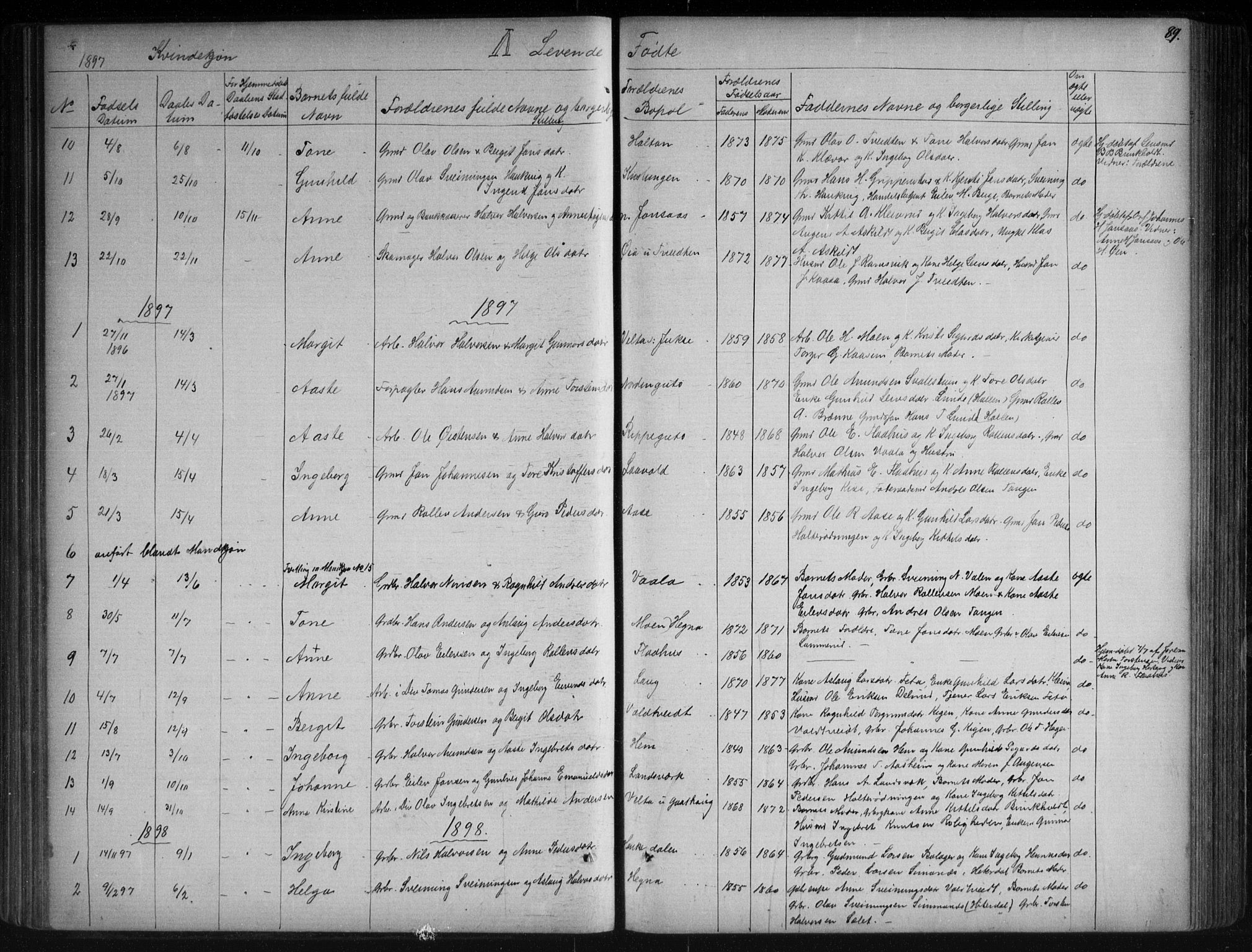 Sauherad kirkebøker, AV/SAKO-A-298/G/Ga/L0003: Klokkerbok nr. I 3, 1866-1905, s. 89
