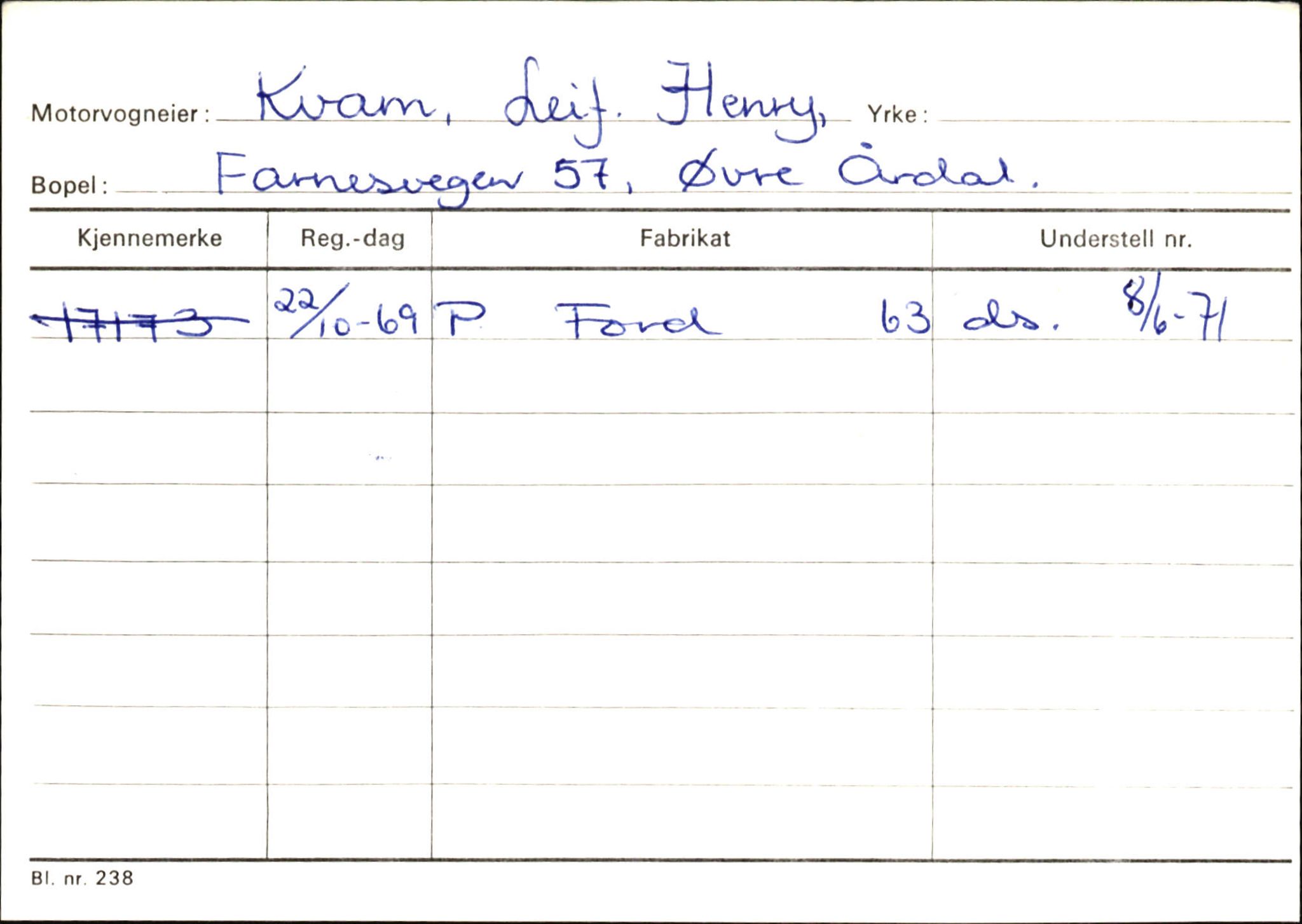 Statens vegvesen, Sogn og Fjordane vegkontor, AV/SAB-A-5301/4/F/L0145: Registerkort Vågsøy S-Å. Årdal I-P, 1945-1975, s. 1285